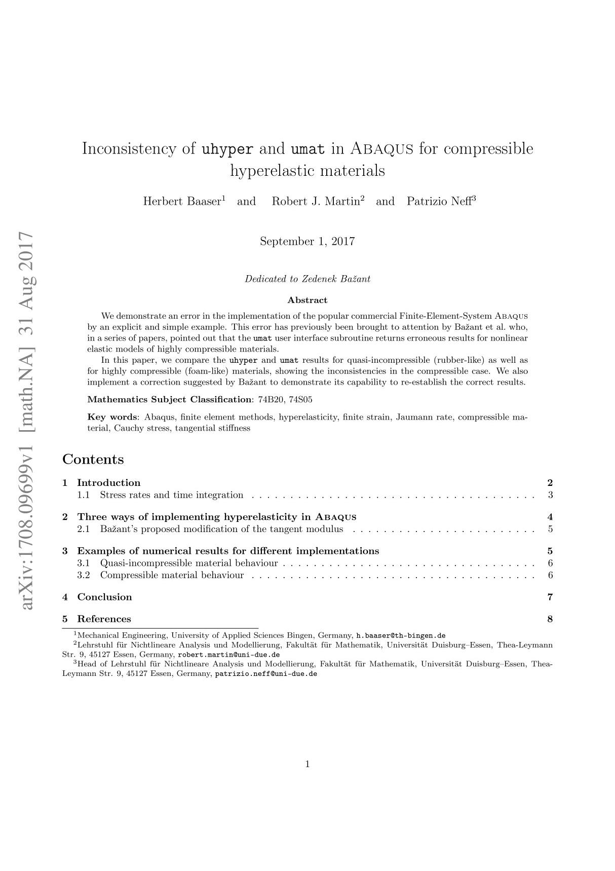 Inconsistency of uhyper and umat in Abaqus for compressible hyperelastic material