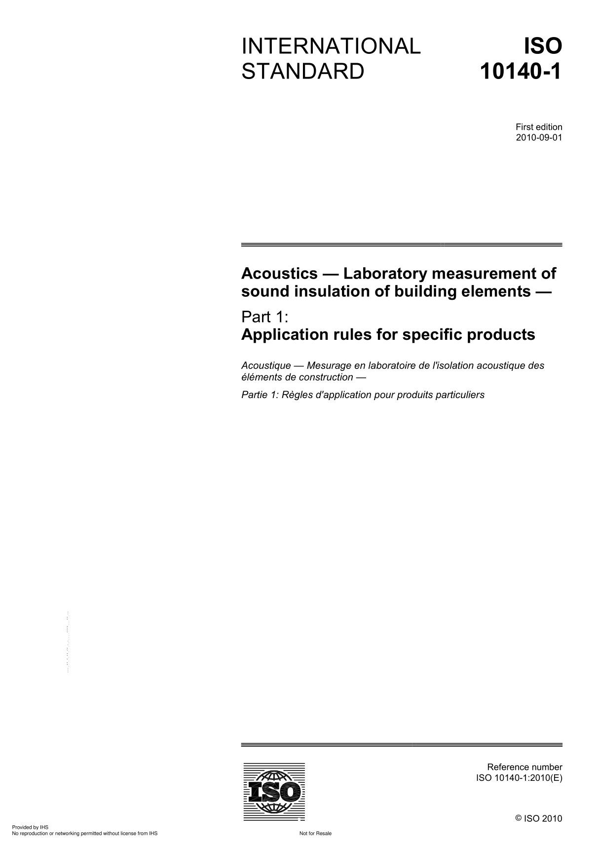 ISO 10140-1 Acoustics  Laboratory measurement of sound insulation of building element