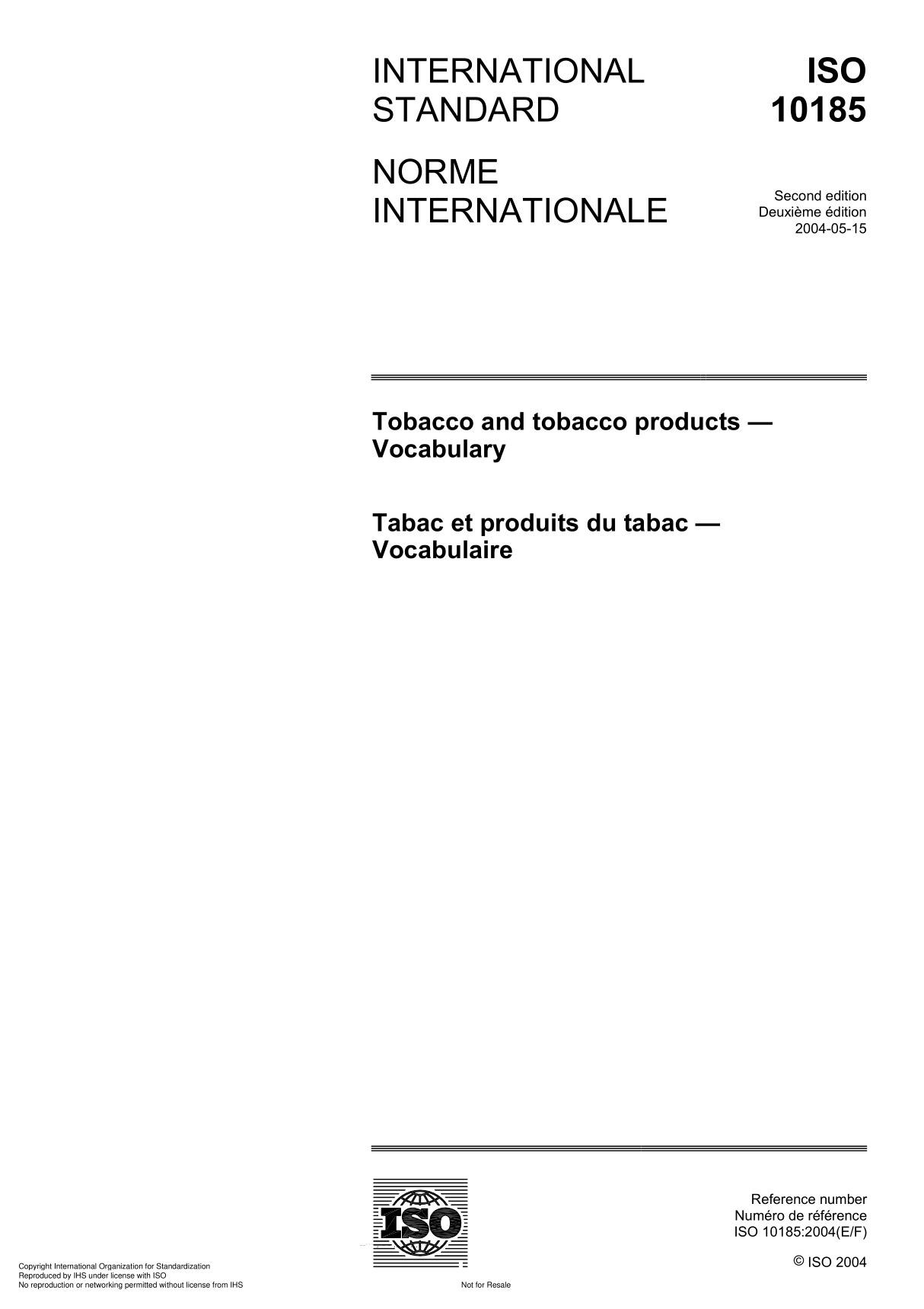 ISO 10185 Tobacco and tobacco products  Vocabulary