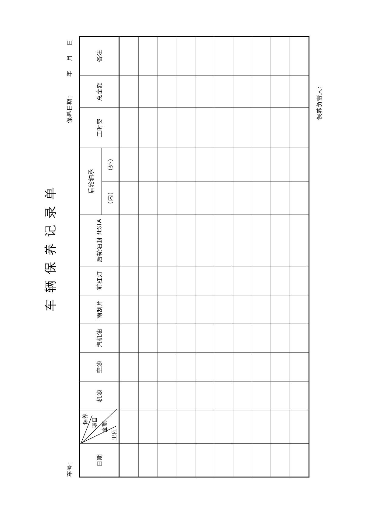 车辆保养记录单