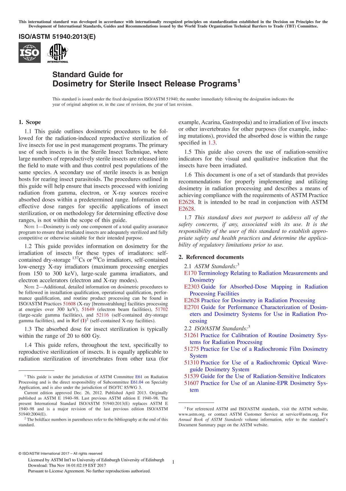 ASTM ISO ASTM 51940-13 Standard Guide for Dosimetry for Sterile Insect Release Program