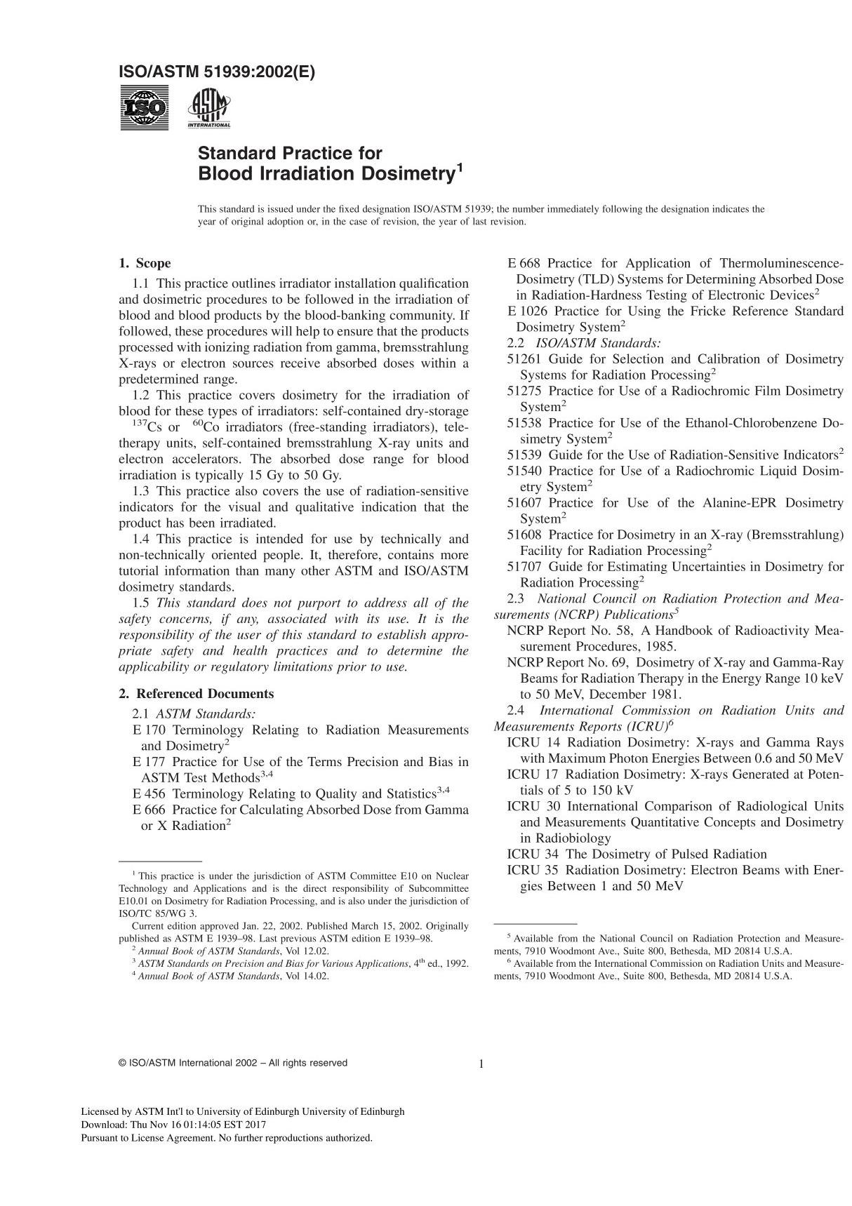 ISO ASTM 51939 - 02 Standard Practice for Blood Irradiation Dosimetry