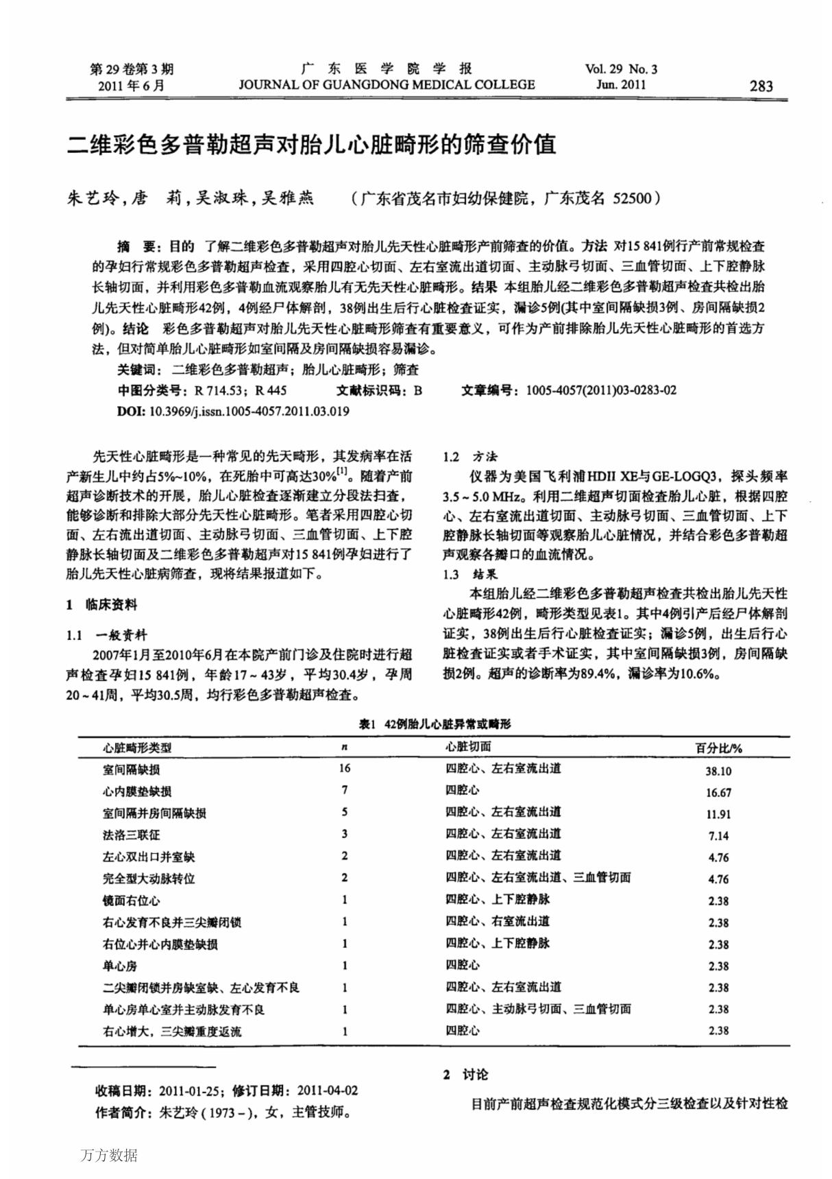 二维彩色多普勒超声对胎儿心脏畸形的筛查价值