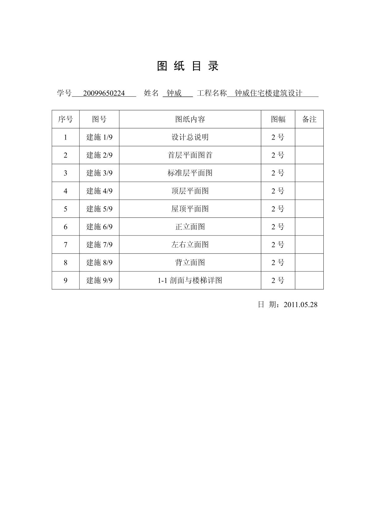 房屋建筑学课程设计图纸目录