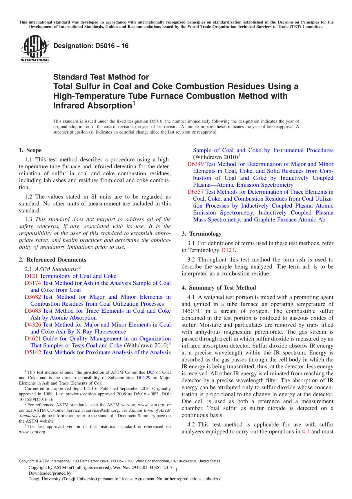 ASTM D5016-16 Standard Test Method for Total Sulfur in Coal and Coke Combustion Residues Using a High-Temperature Tube Furnace C