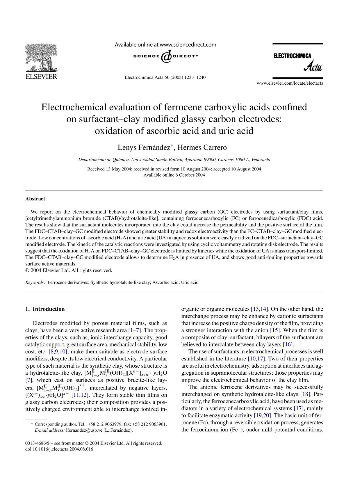 Electrochemical evaluation of ferrocene carboxylic acids confined on surfactant–clay modified glassy carbon electrodes oxidatio