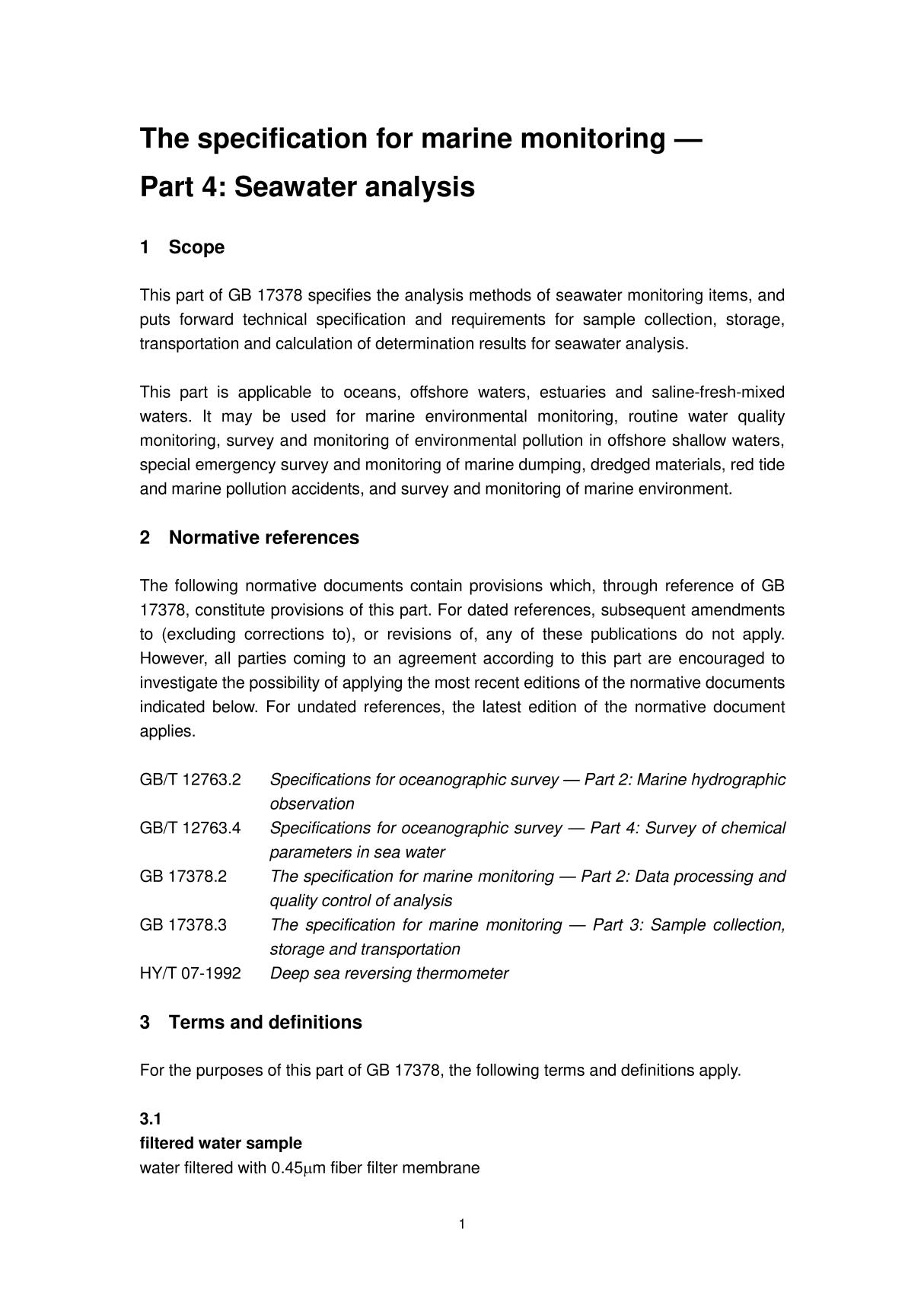 GB 17378.4-2007 英文版 海洋监测规范 第4部分 海水分析