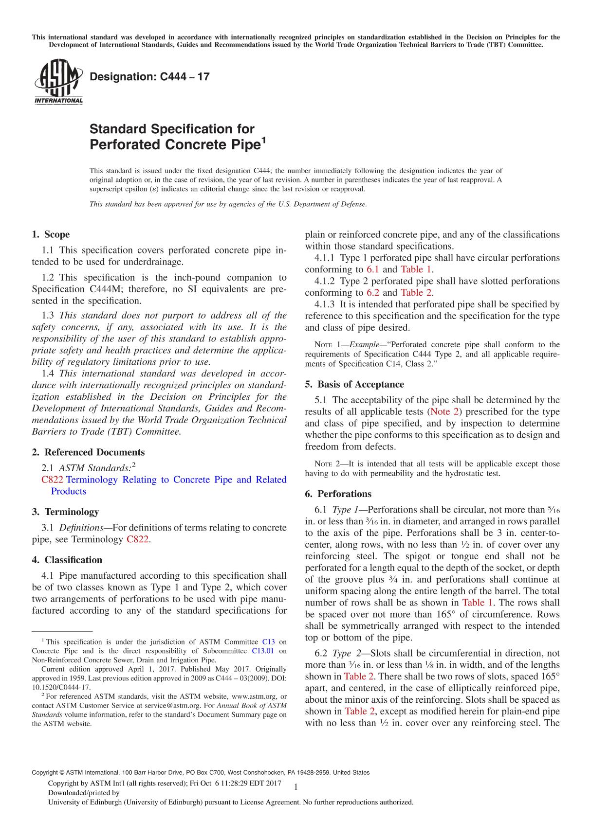 ASTM C444-17 Standard Specification for Perforated Concrete Pipe