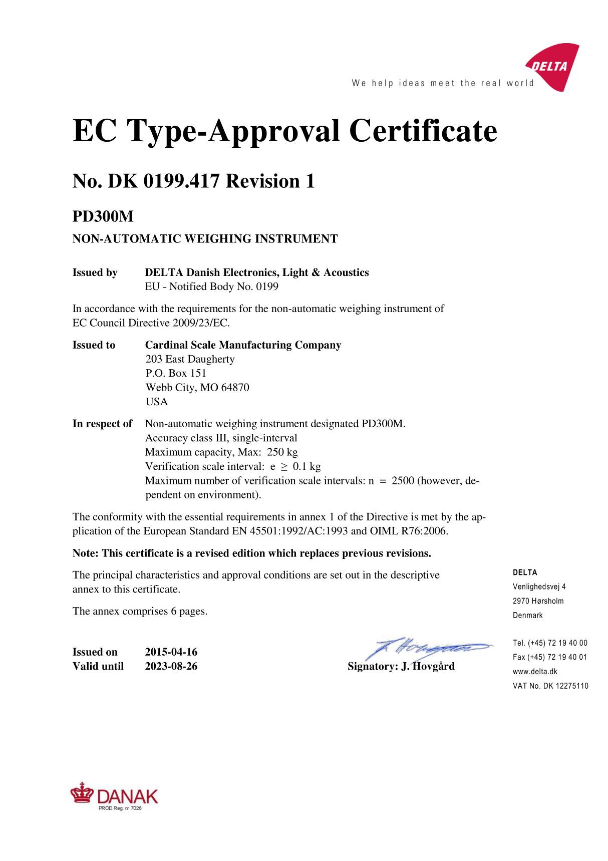 ec type-approval certificate - detecto ec型式认可证书-探测器