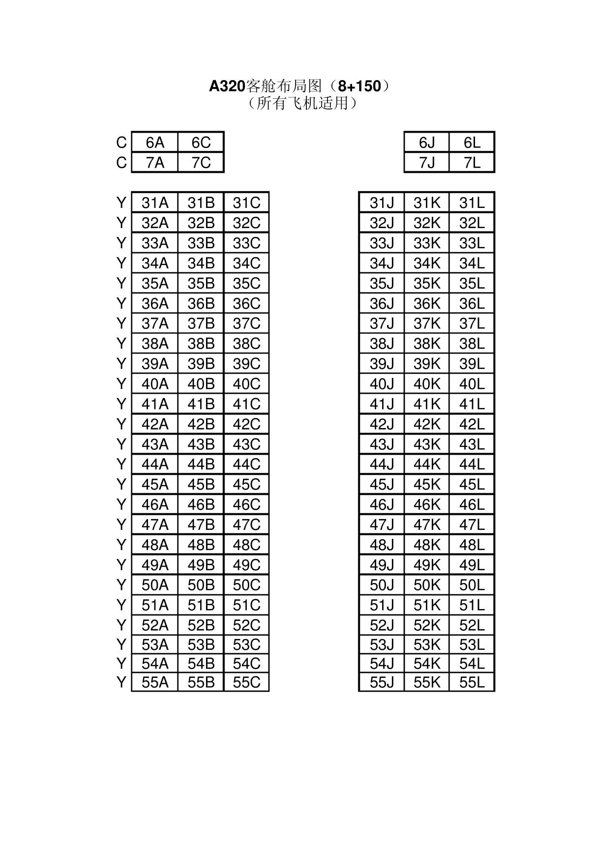 A320客舱座位布局图(所有飞机适用)