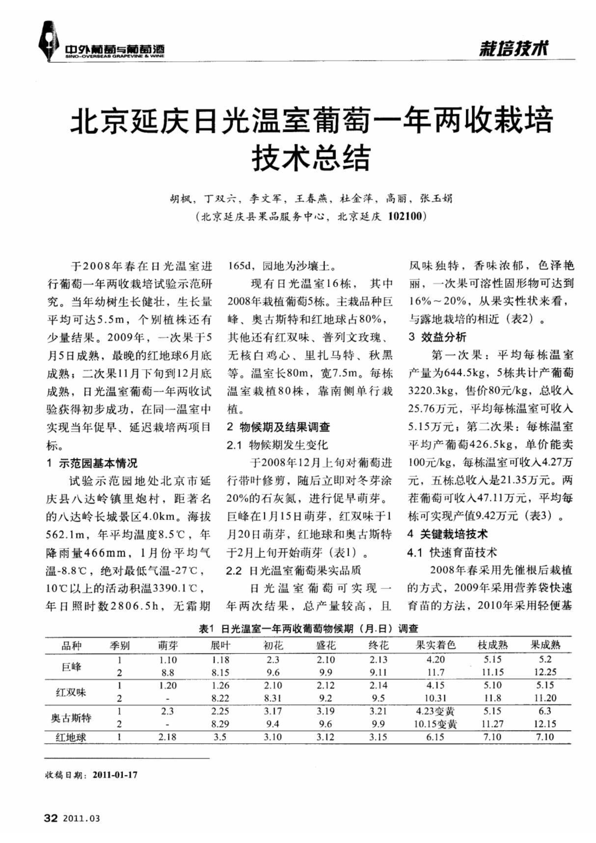 北京延庆日光温室葡萄一年两收栽培技术总结