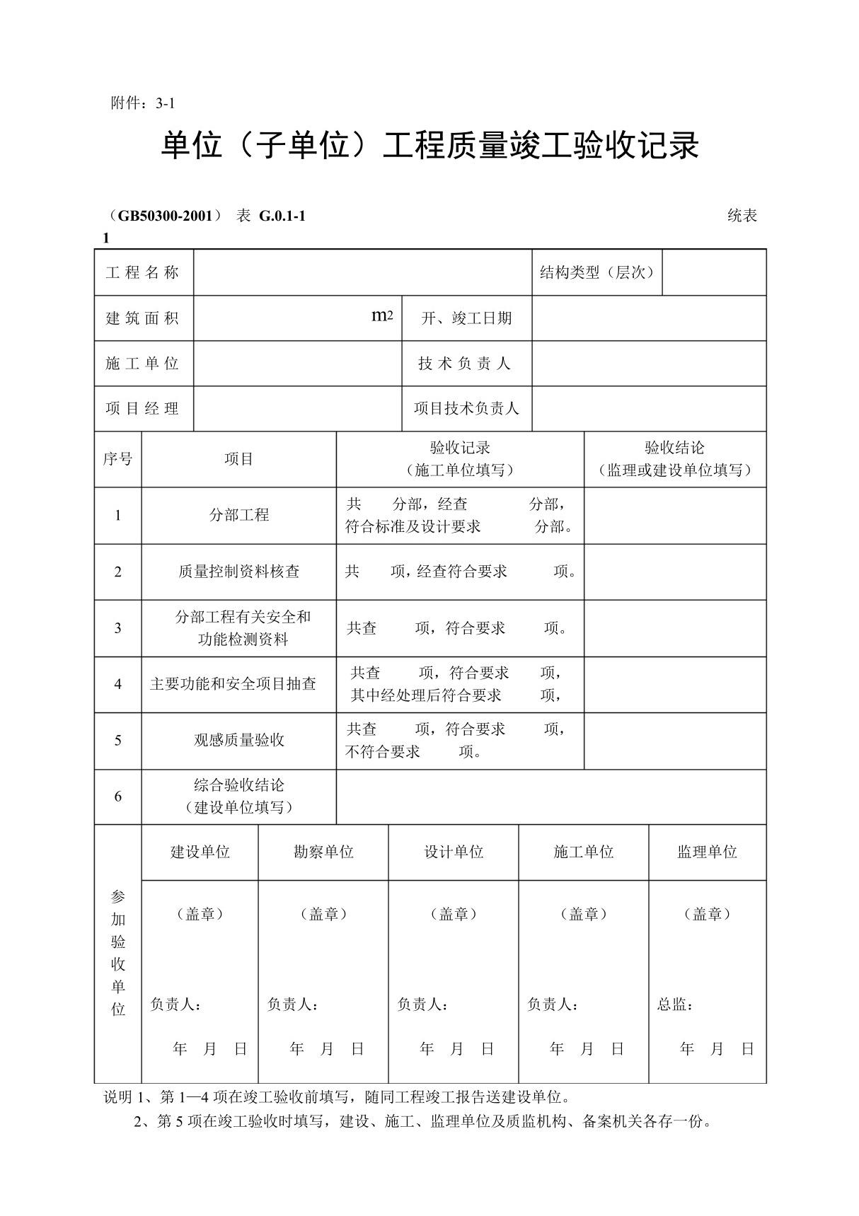 单位(子单位)工程质量竣工验收记录