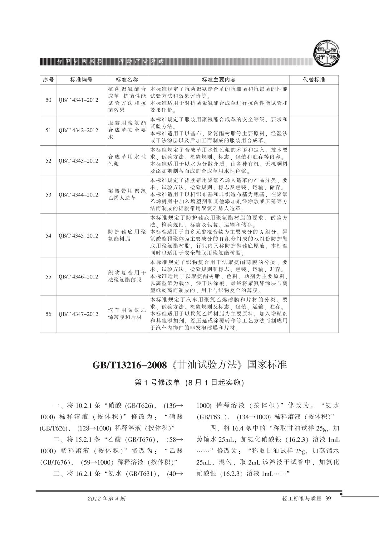 GB ／T13216-2008《甘油试验方法》国家标准