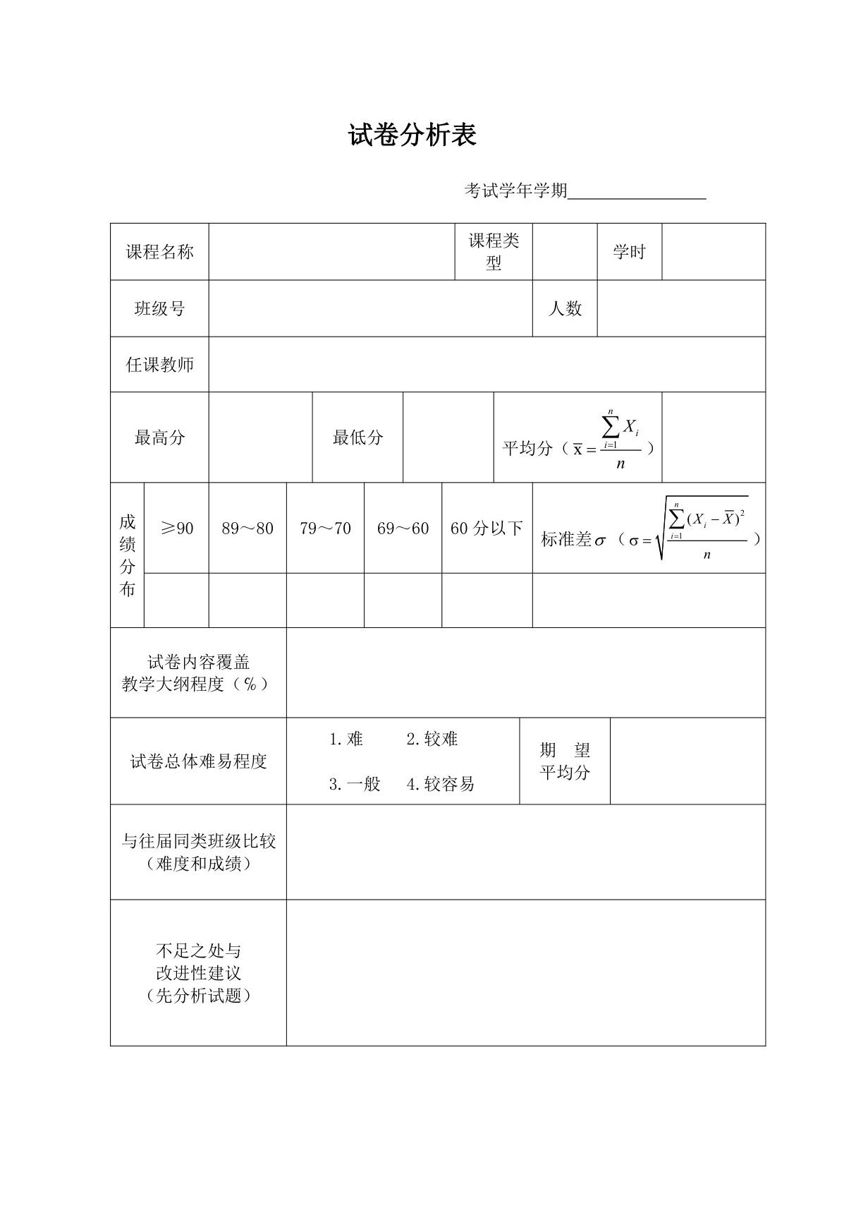 试卷分析表(模板)