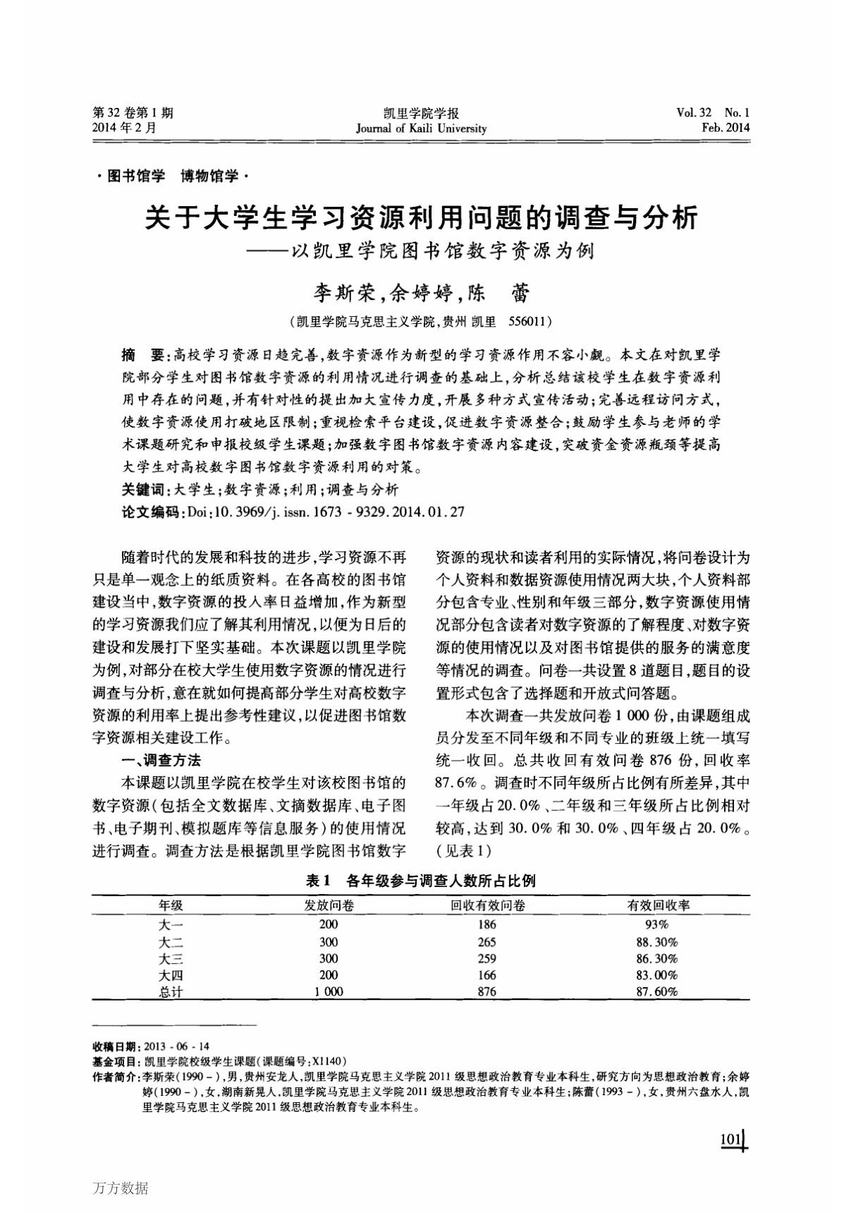 关于大学生学习资源利用问题的调查与分析以凯里学院图书馆数字资源为例事