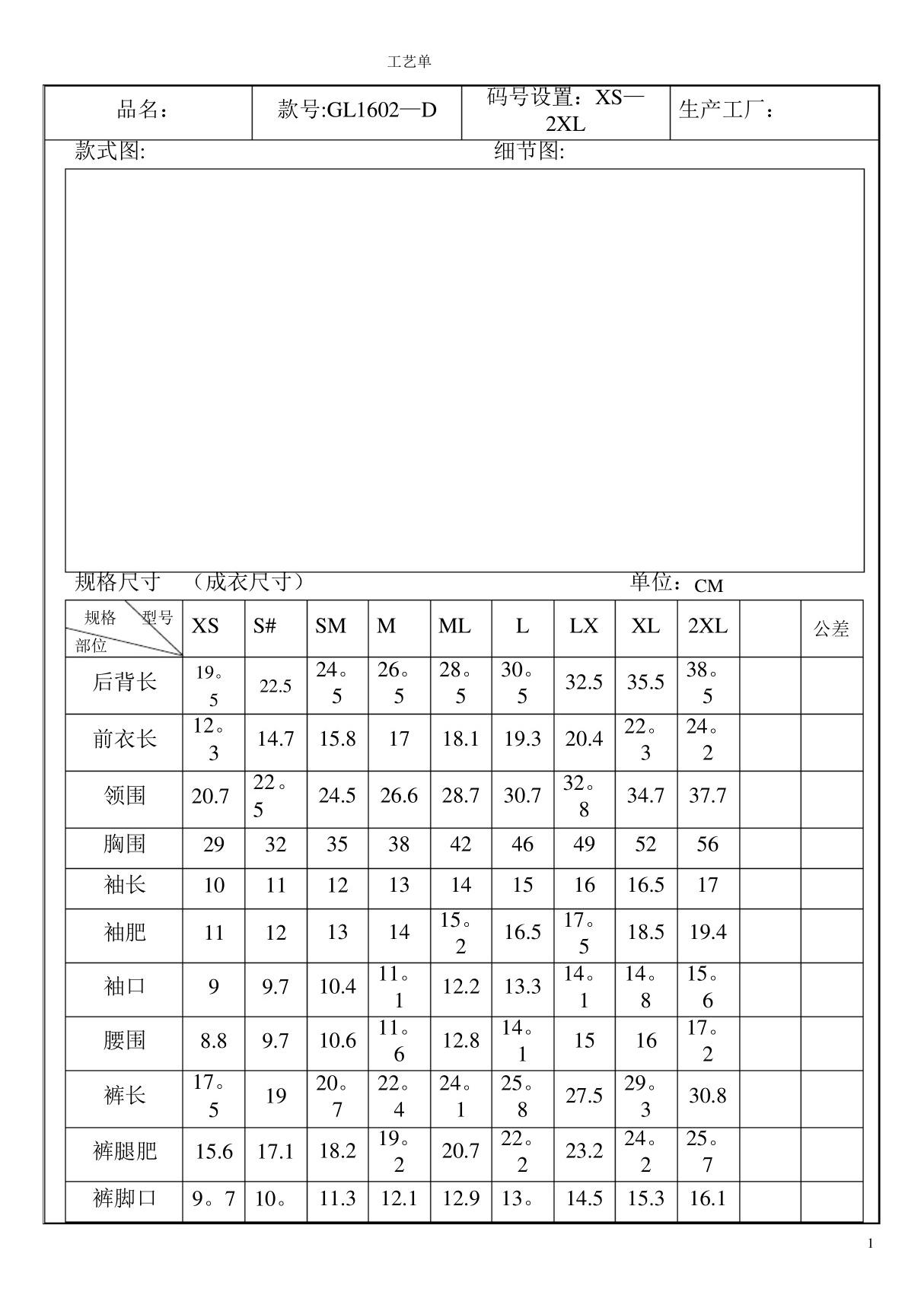 服装全套工艺单模板