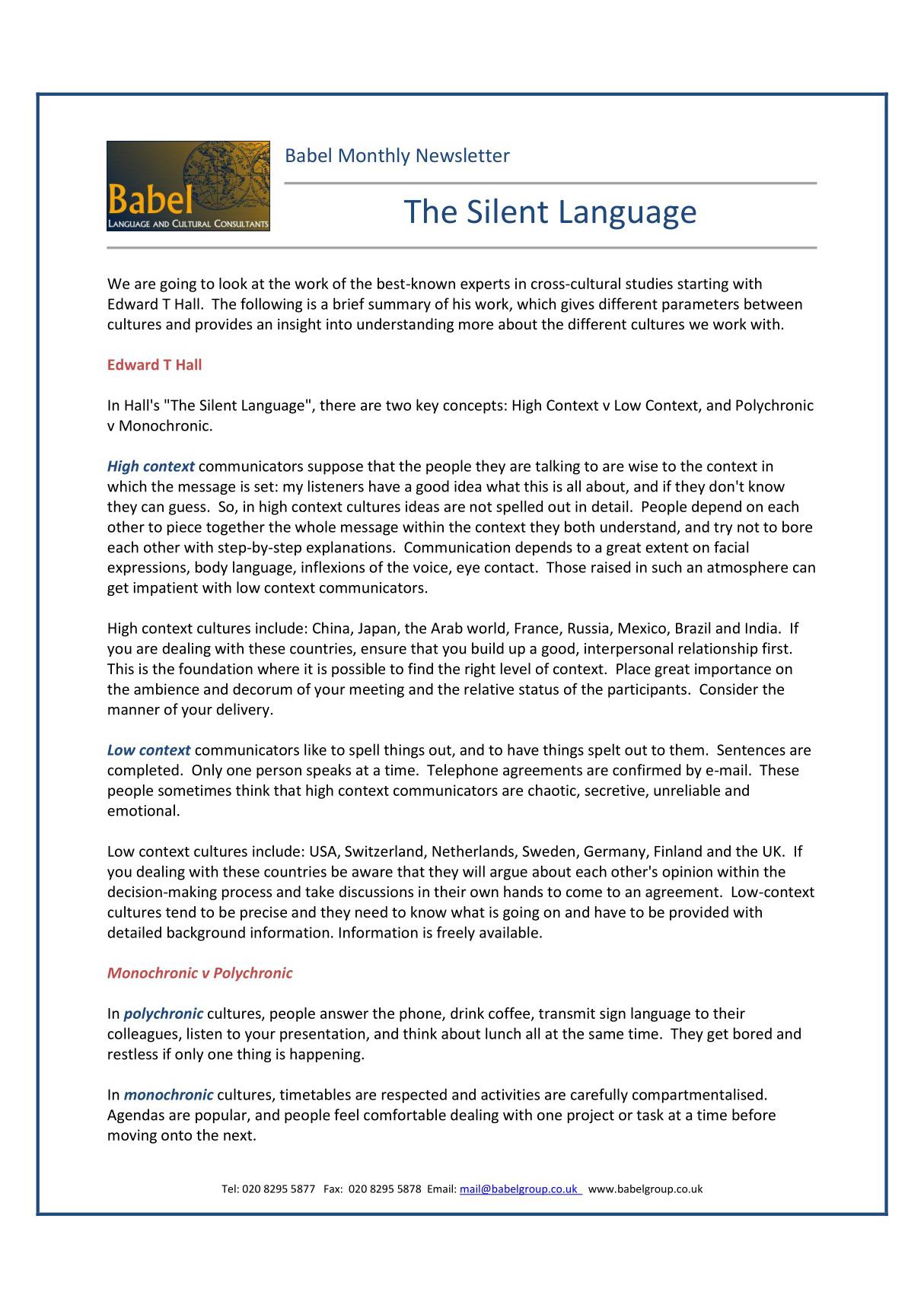 the silent language 无声语言