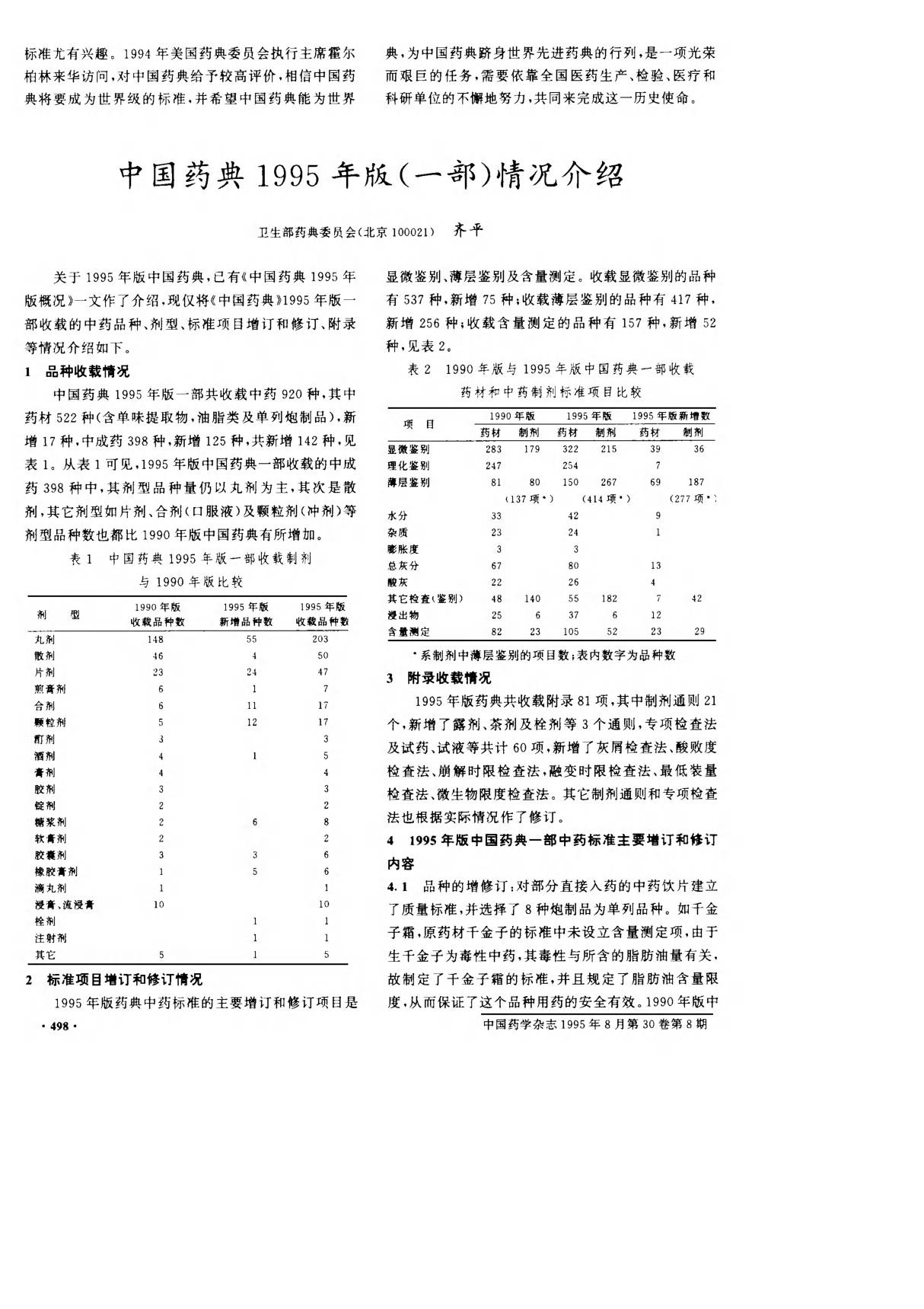 中国药典1995年版(一部)情况介绍