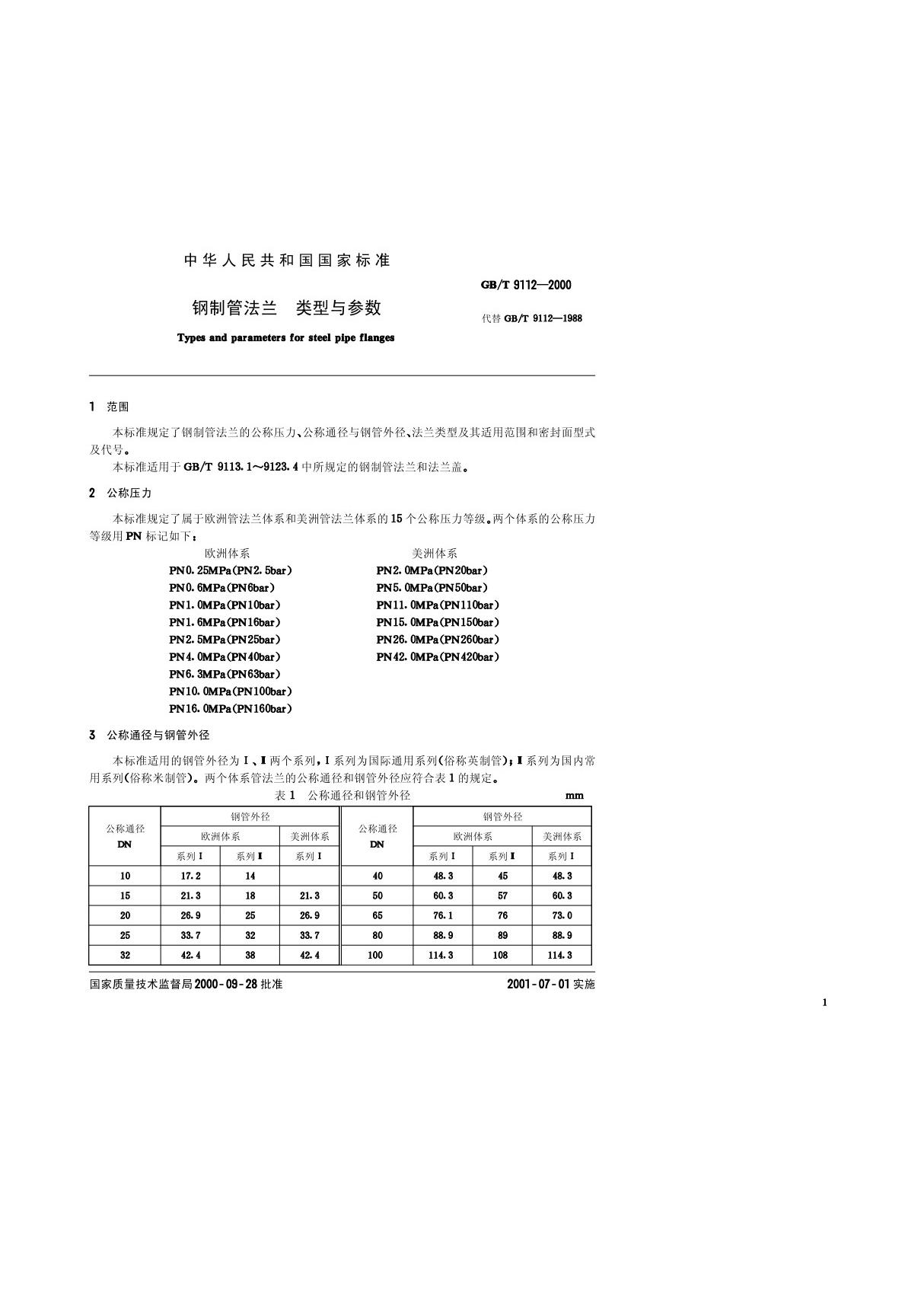 GB-T 9112-2000钢制管法兰 类型与参数