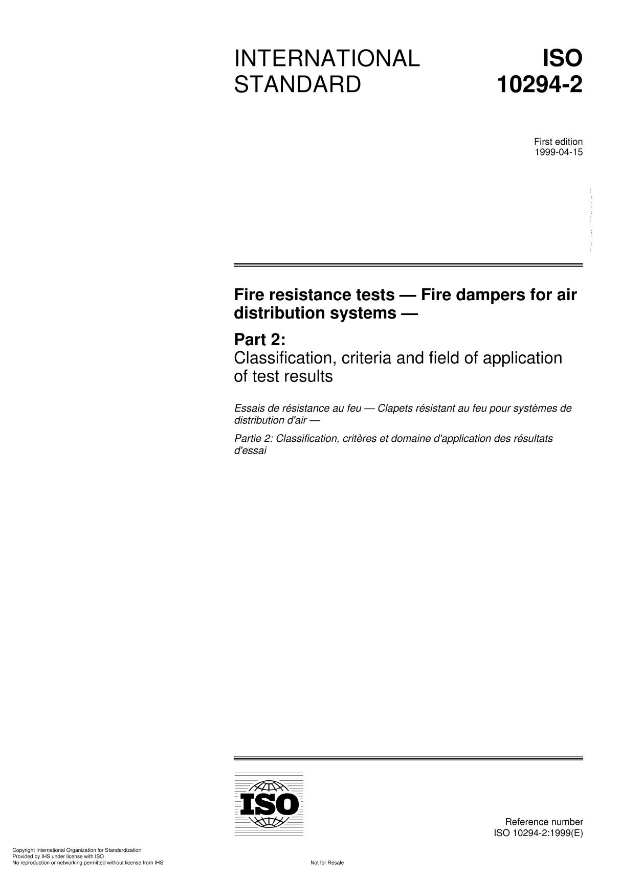 ISO 10294-2 Fire resistance tests  Fire dampers for air distribution system