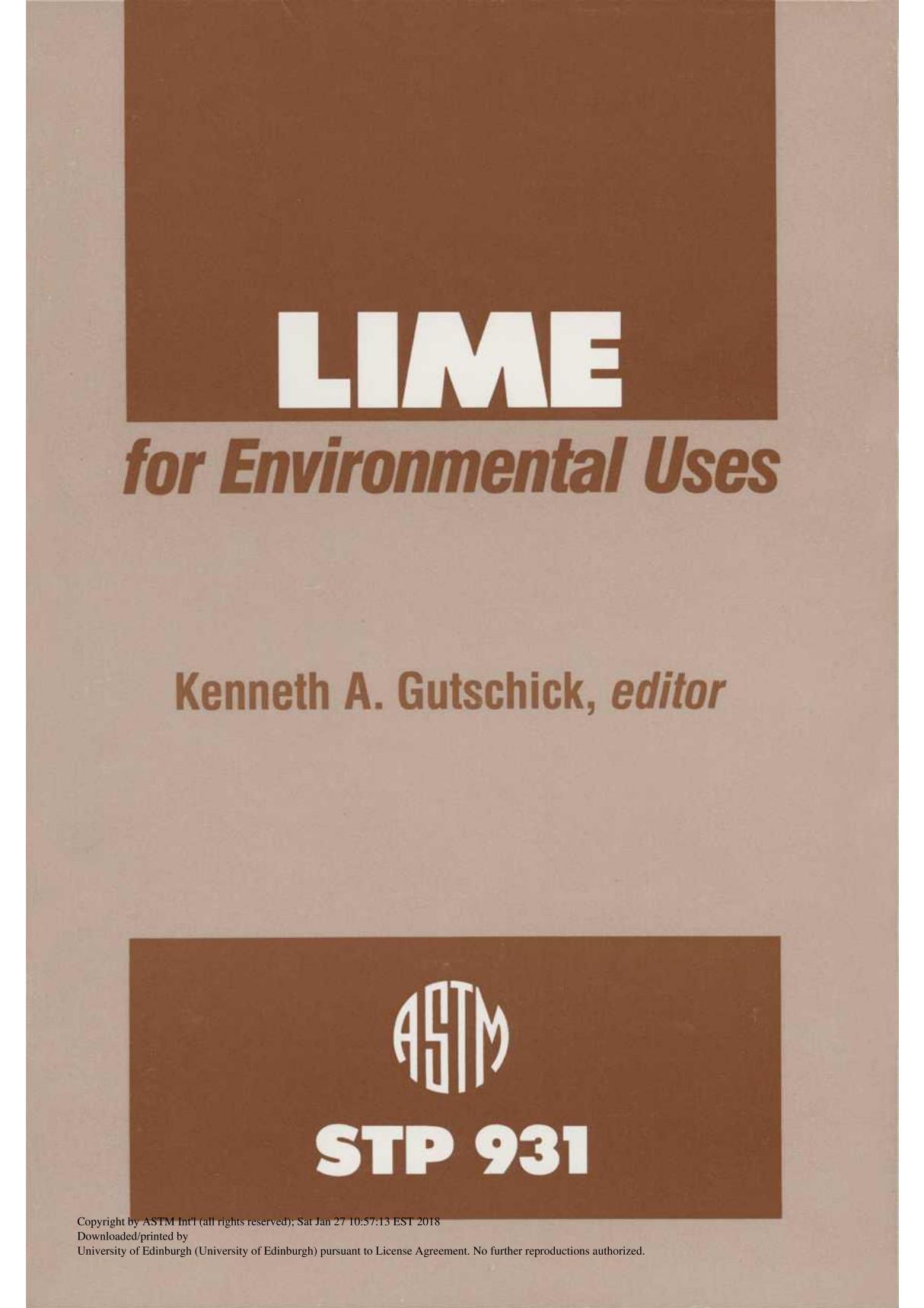 Lime For Environmental Uses(ASTM STP931-87)