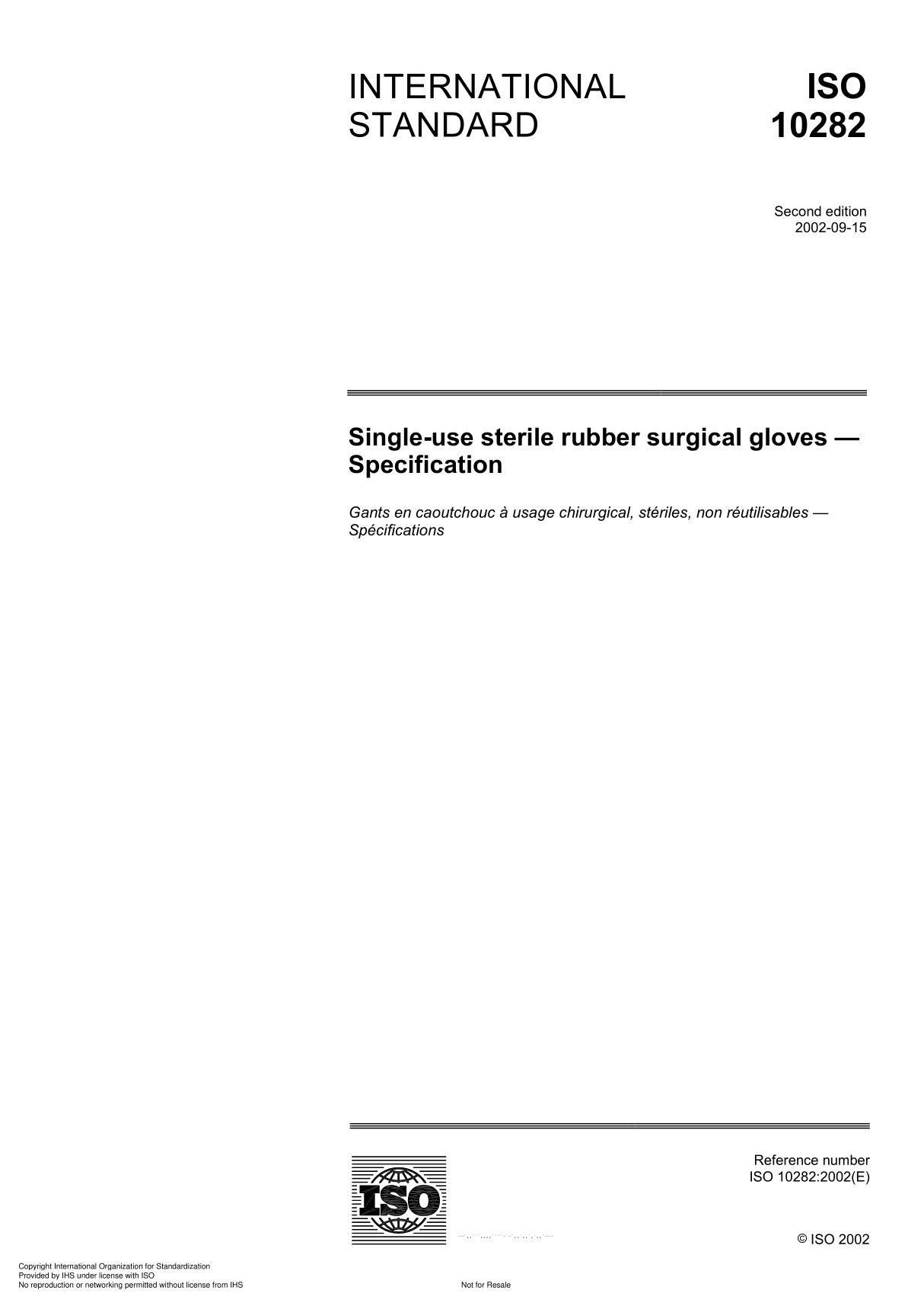 ISO 10282 Single-use sterile rubber surgical gloves  Specification