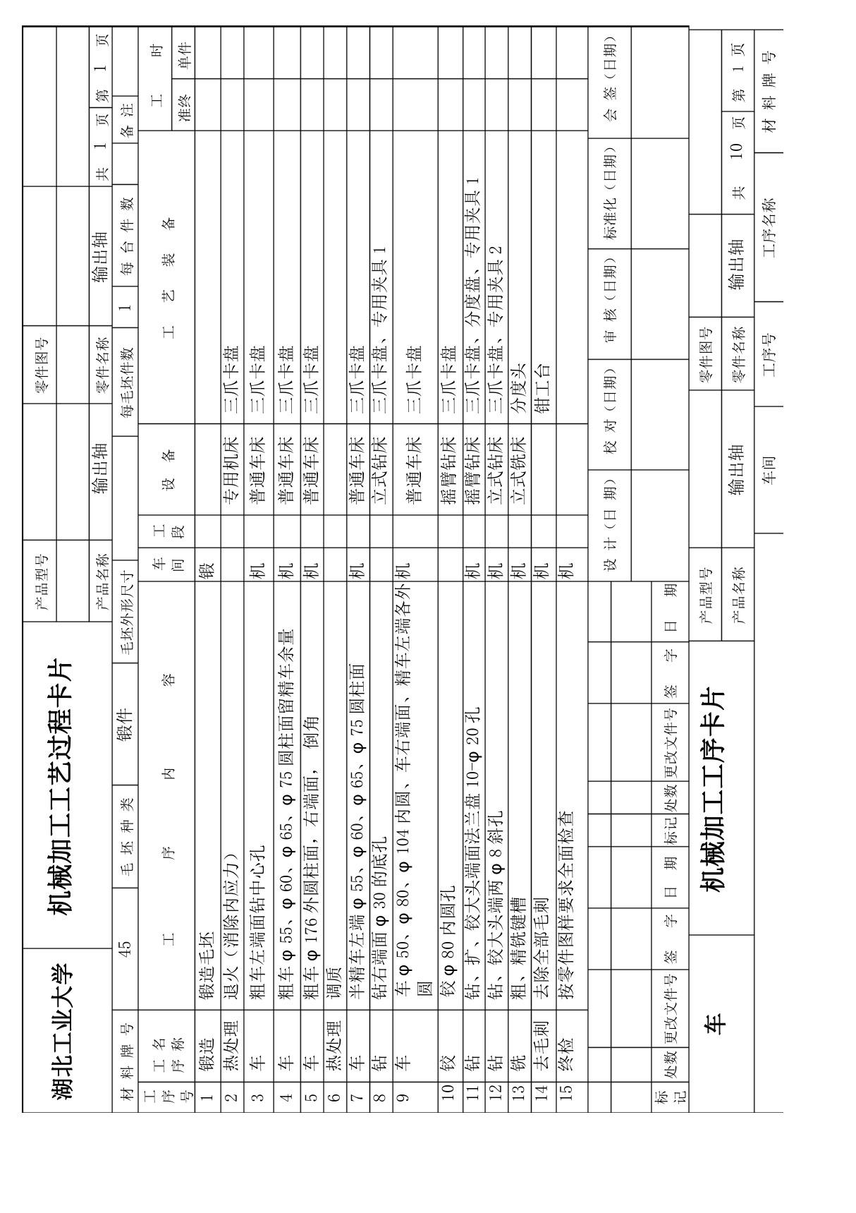 机械加工工艺卡片实例