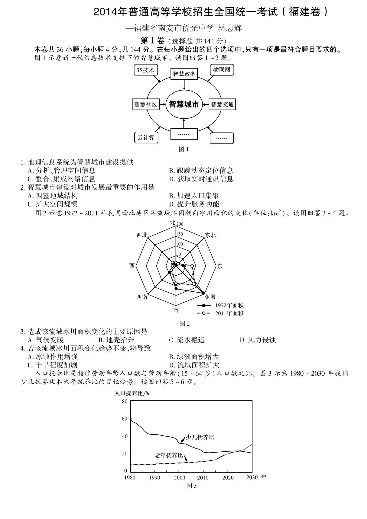 2014年福建普通高考试题及参考答案(地理)