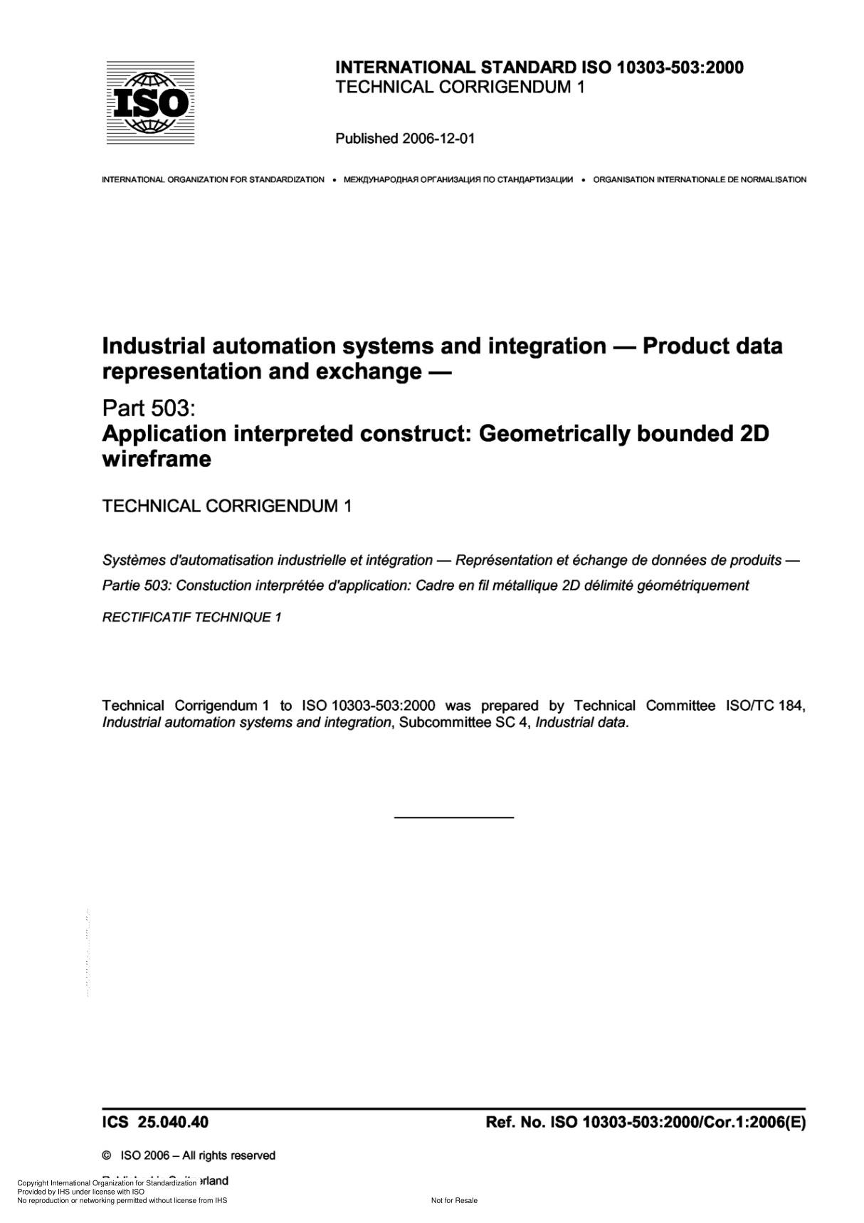 ISO 10303-503 Industrial automation systems and integration  Product data representation and exchange Technical Corrigendum