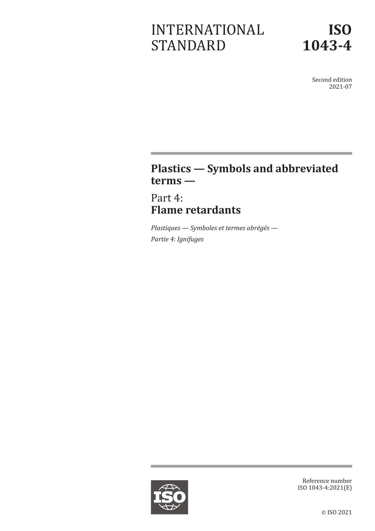 ISO 1043-4 2021 Plastics  Symbols and abbreviated terms  Part 4 Flame retardants