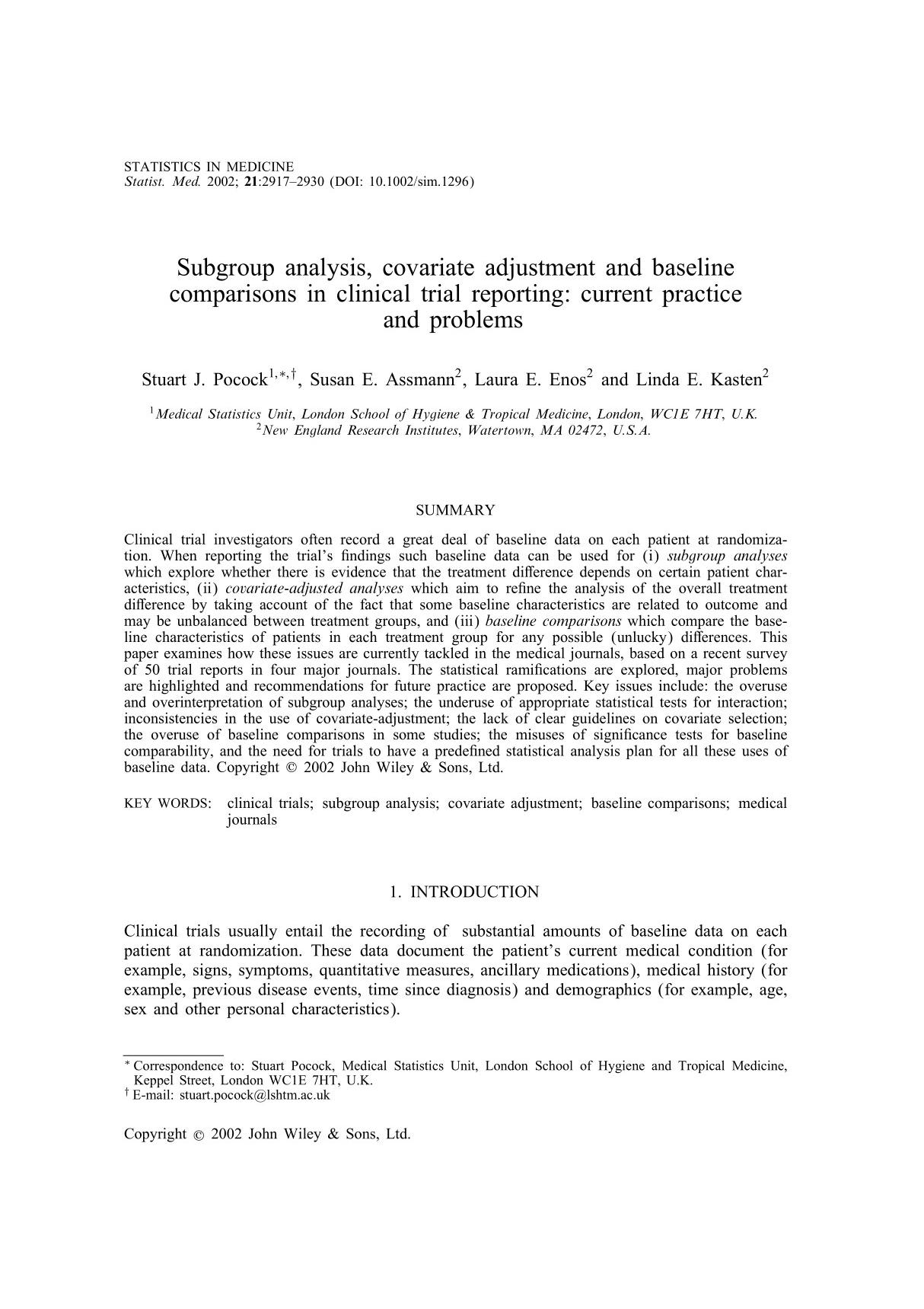 STATISTICS IN MEDICINE