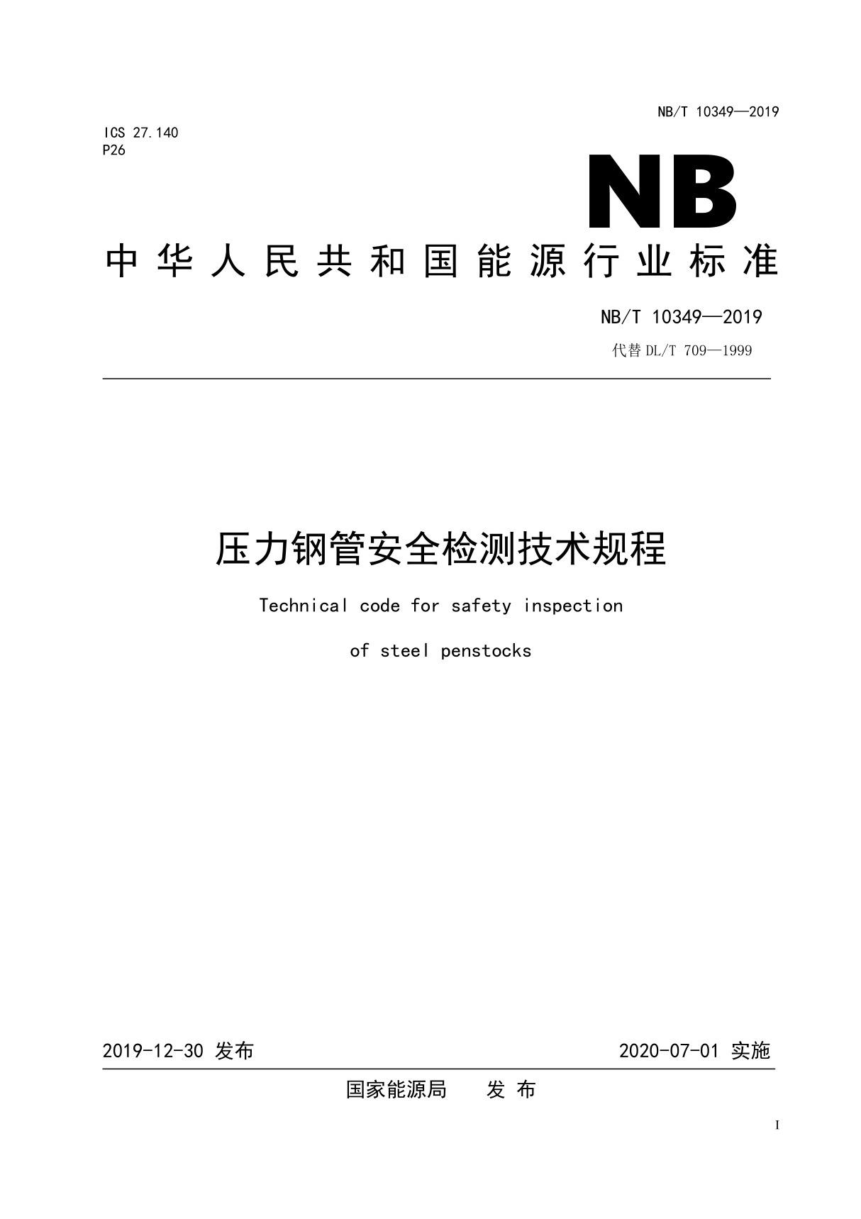 NB∕T 10349-2019 压力钢管安全检测技术规程