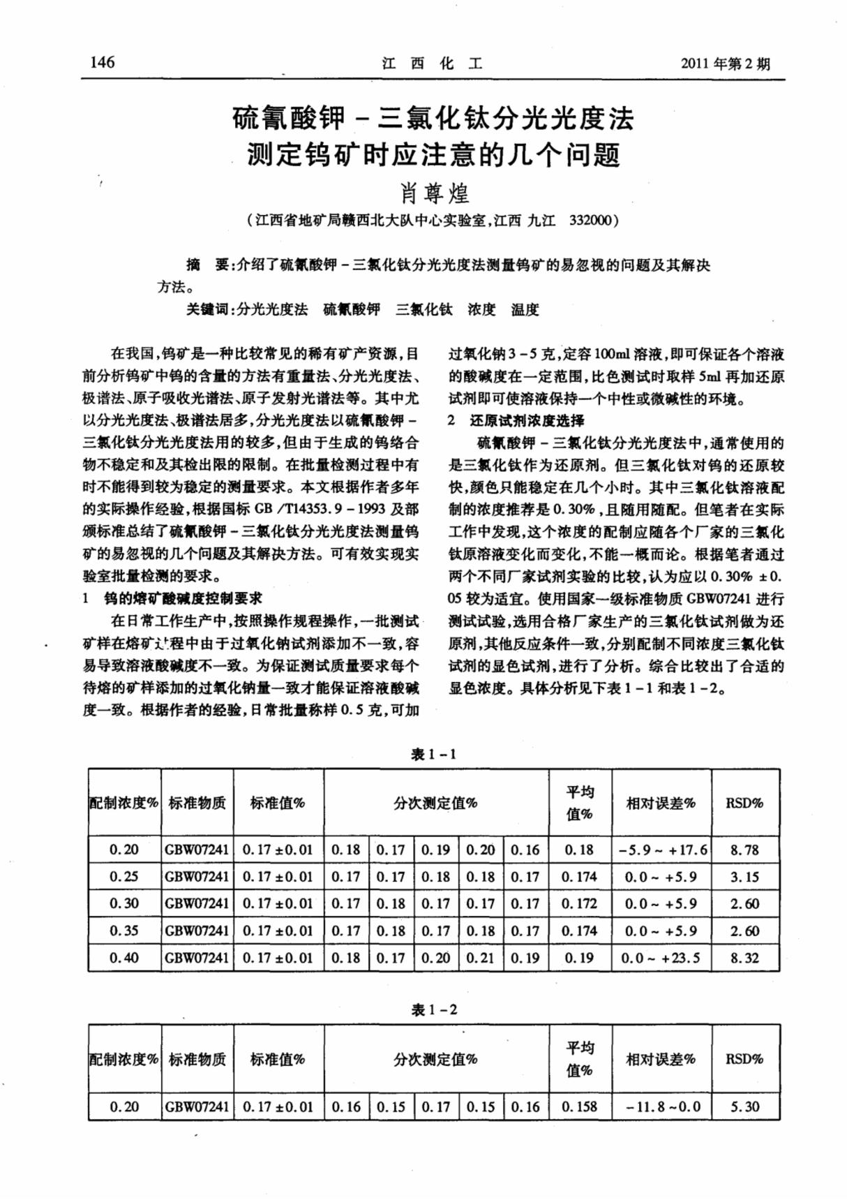 硫氰酸钾-三氯化钛分光光度法测定钨矿时应注意的几个问题