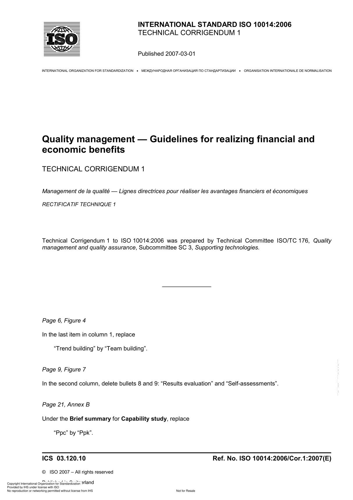 ISO 10014 2006 Quality management  Guidelines for realizing financial and economic benefit