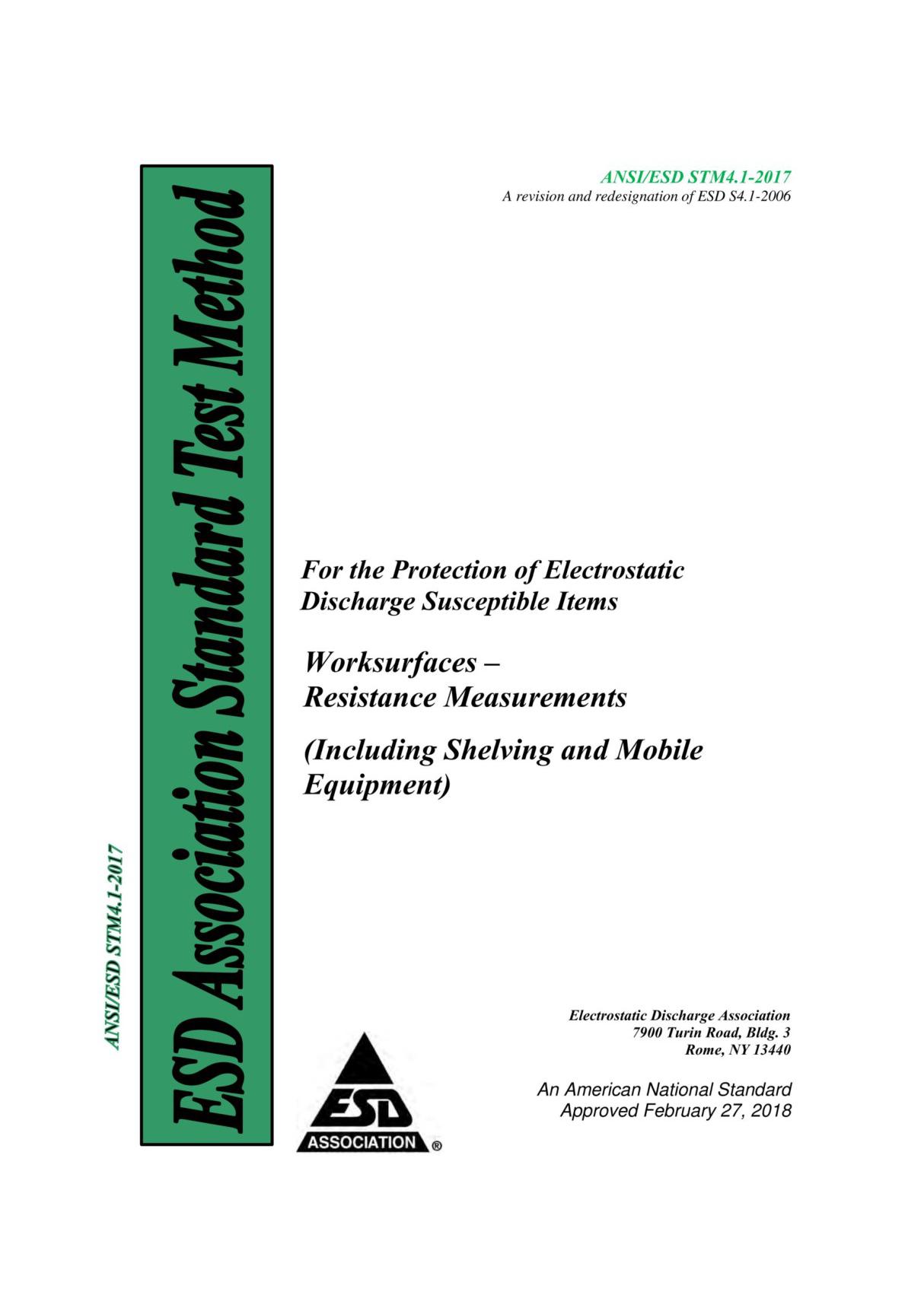 《高清无码》ANSI ESD STM4.1-2017用于保护静电放电敏感物品的工作表面-电阻测量，包括架子和移动设备