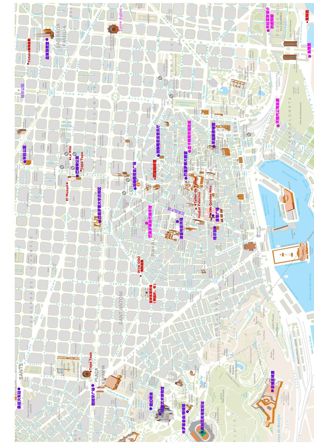 巴塞罗那中心区地图-标注版