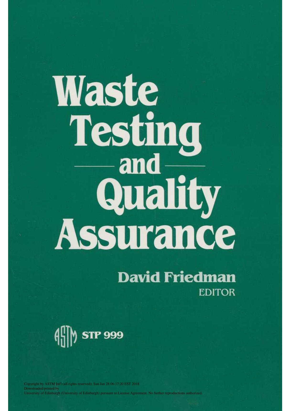 Waste Testing And Quality Assurance(ASTM STP999-88)