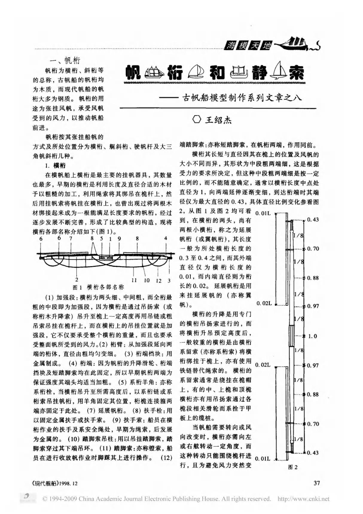 帆桁和静索 古帆船模型制作系列文章之八