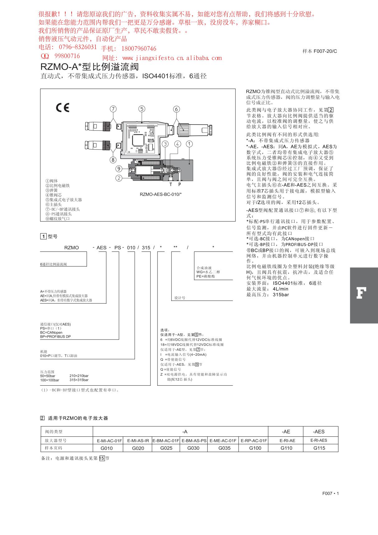 ATOS阿托斯RZMO-A型比例溢流阀资料