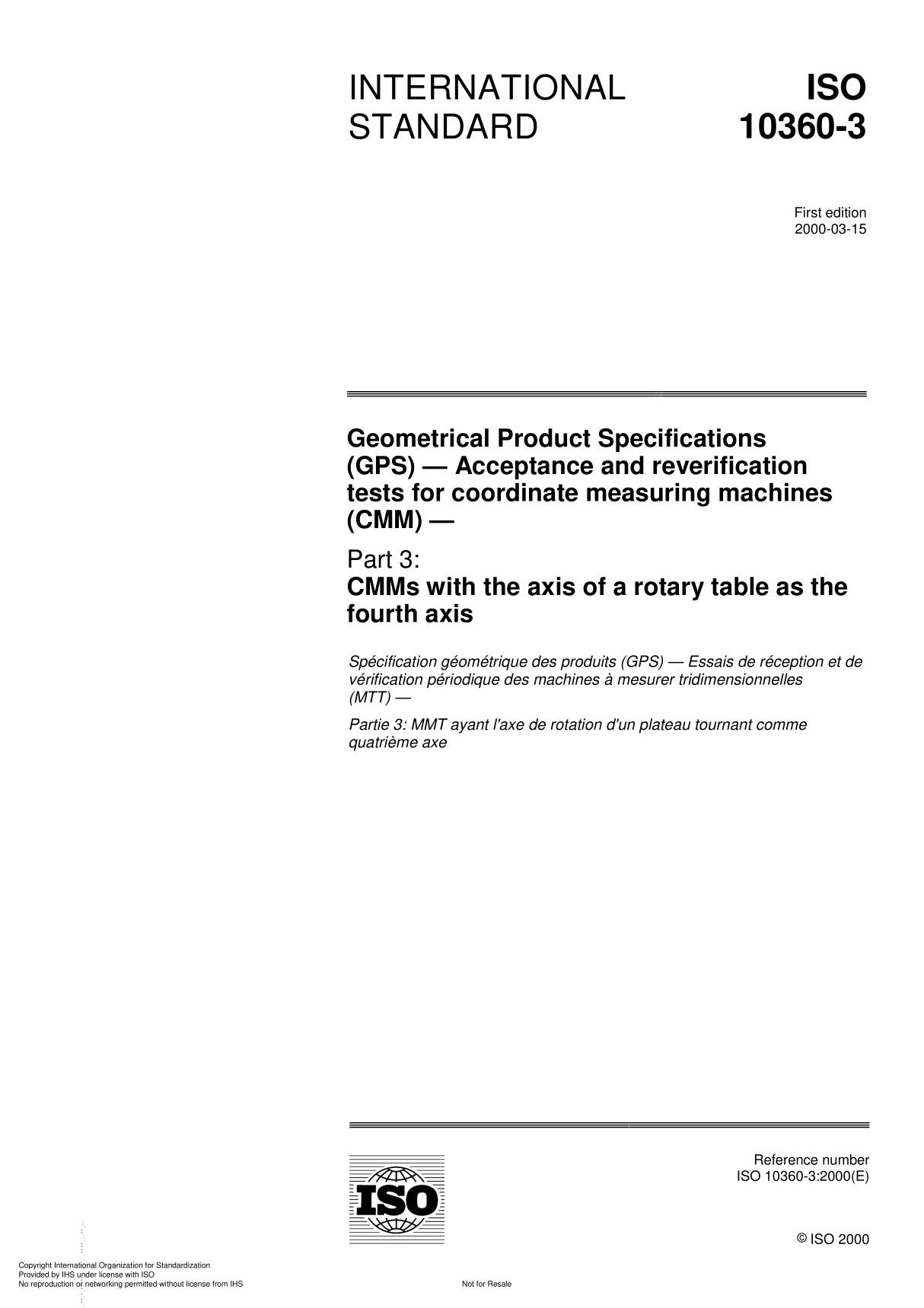 ISO 10360-3 Geometrical Product Specifications (GPS)  Acceptance and reverification tests for coordinate measuring machines (C