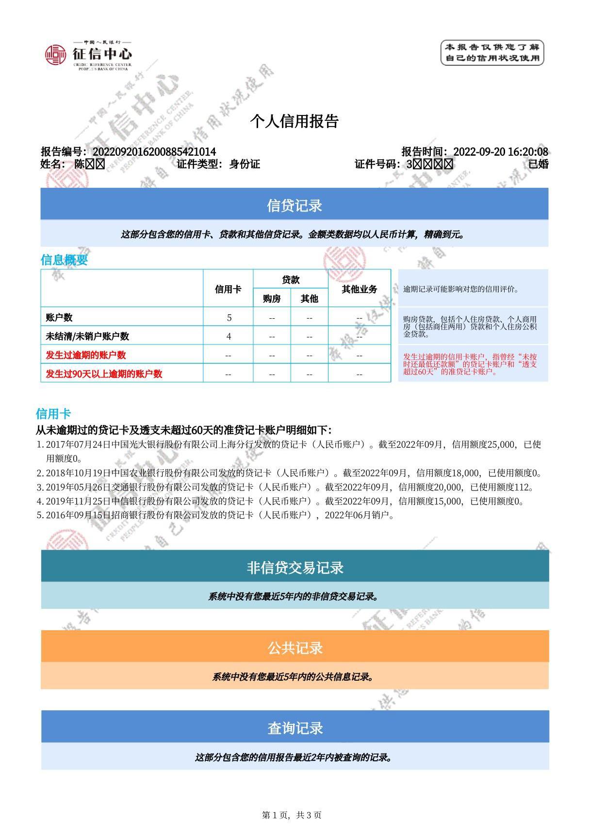 个人信用报告网查版简版征信报告PDF模板样板