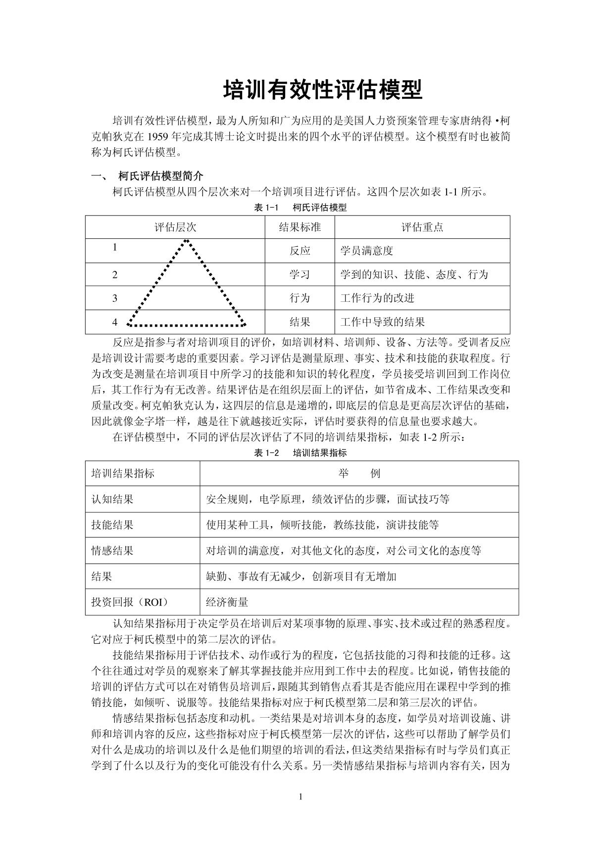 培训有效性评估模型