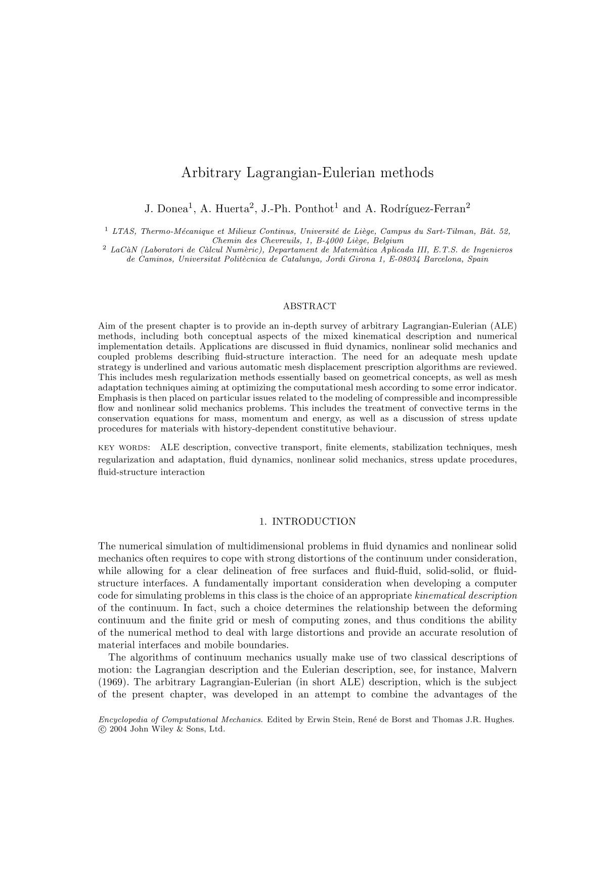 Arbitrary Lagrangian-Eulerian methods 任意拉格朗日-欧拉方法