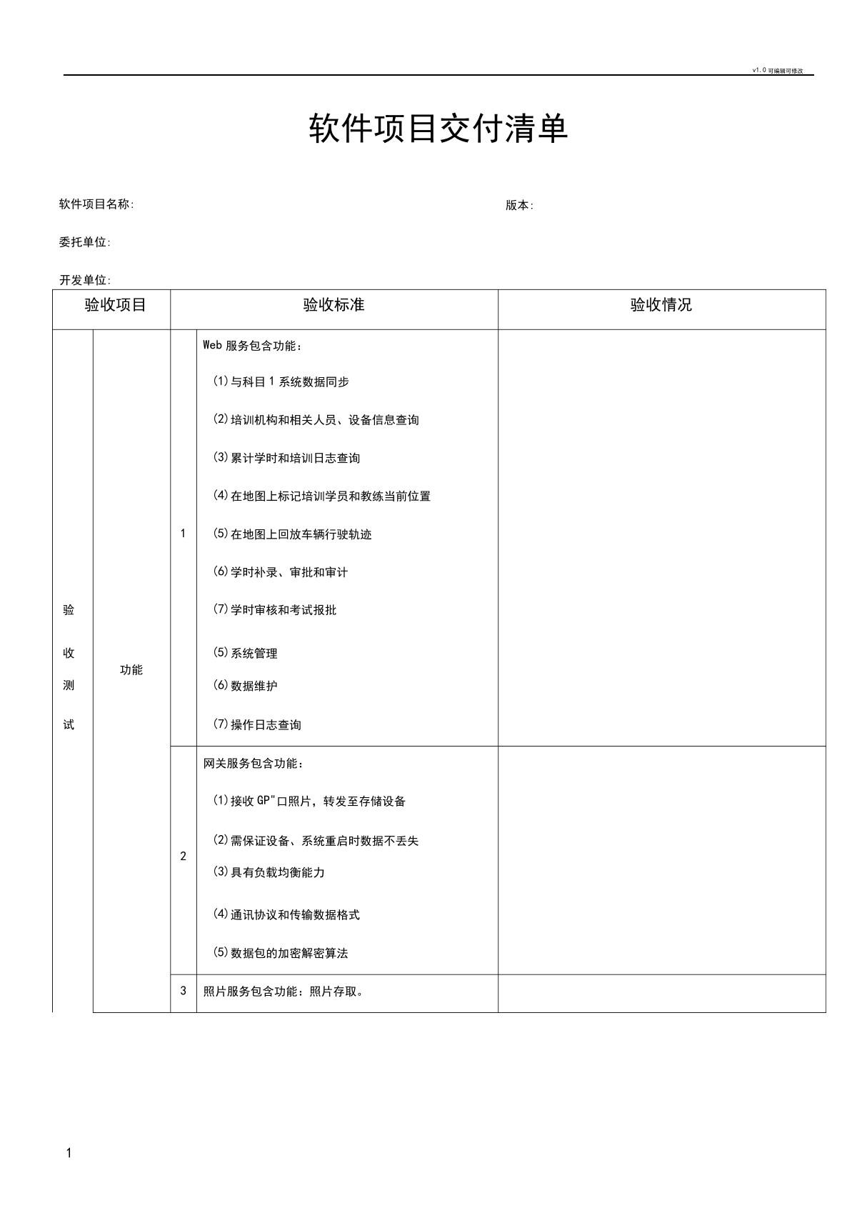 软件项目交付清单-模板