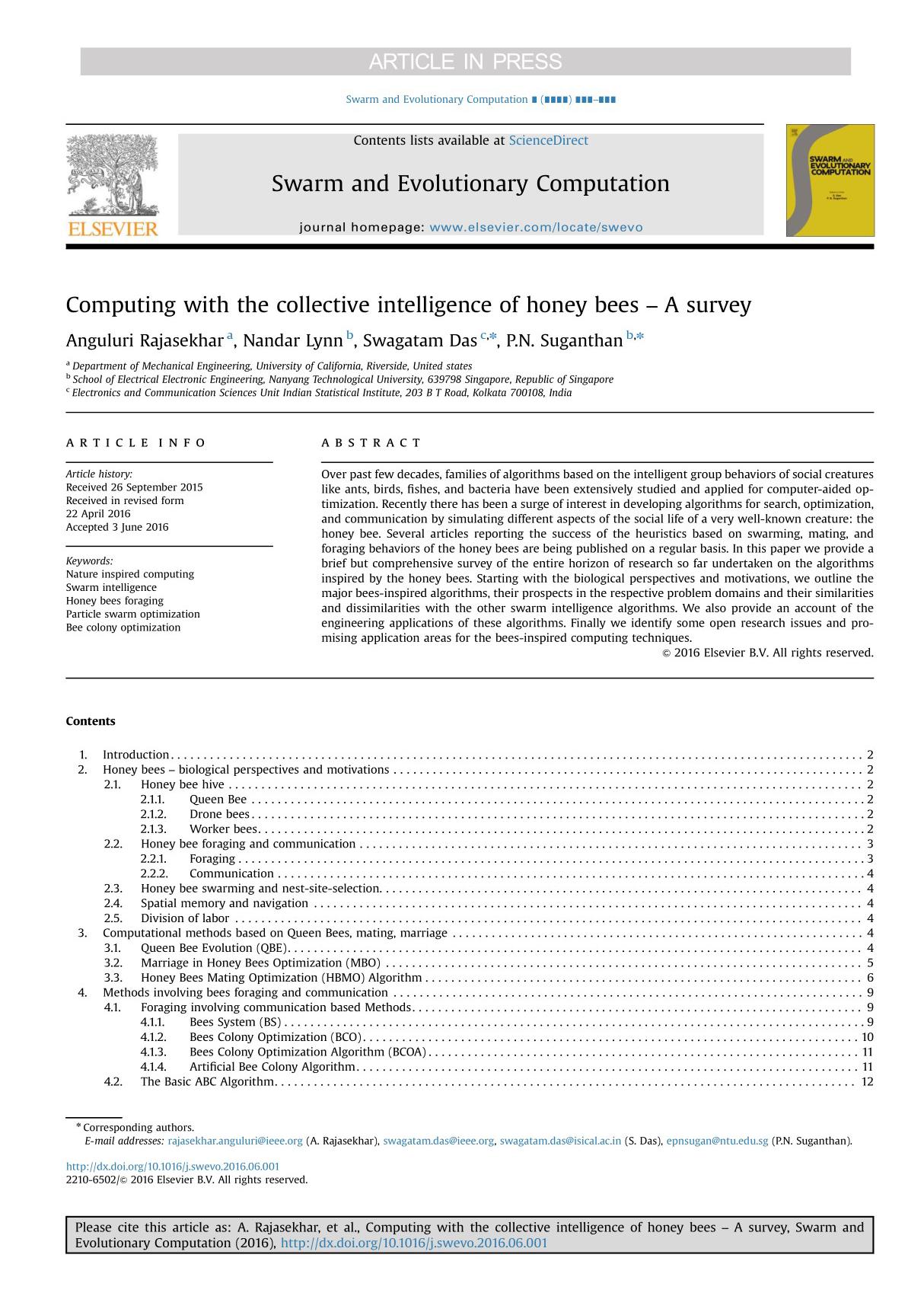 Swarm and Evolutionary Computation