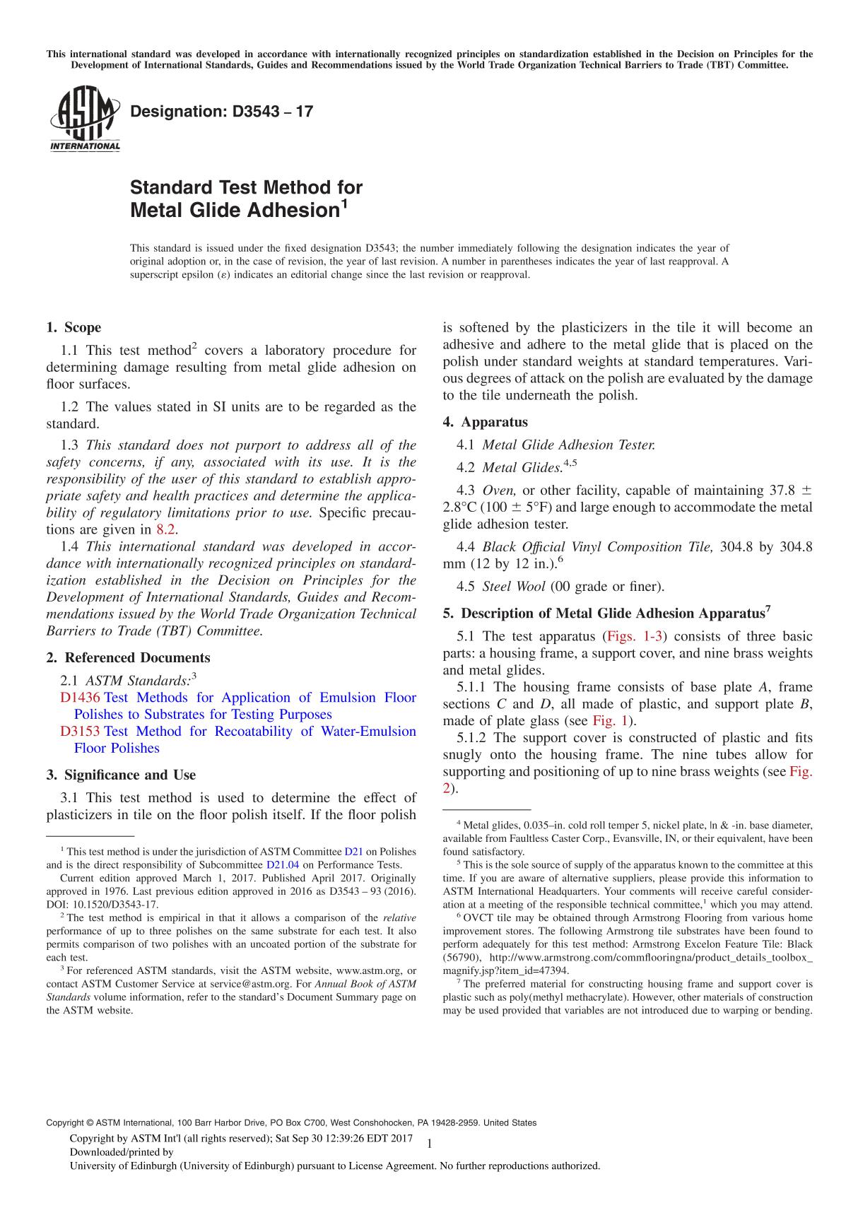 ASTM D3543-17 Standard Test Method for Metal Glide Adhesion