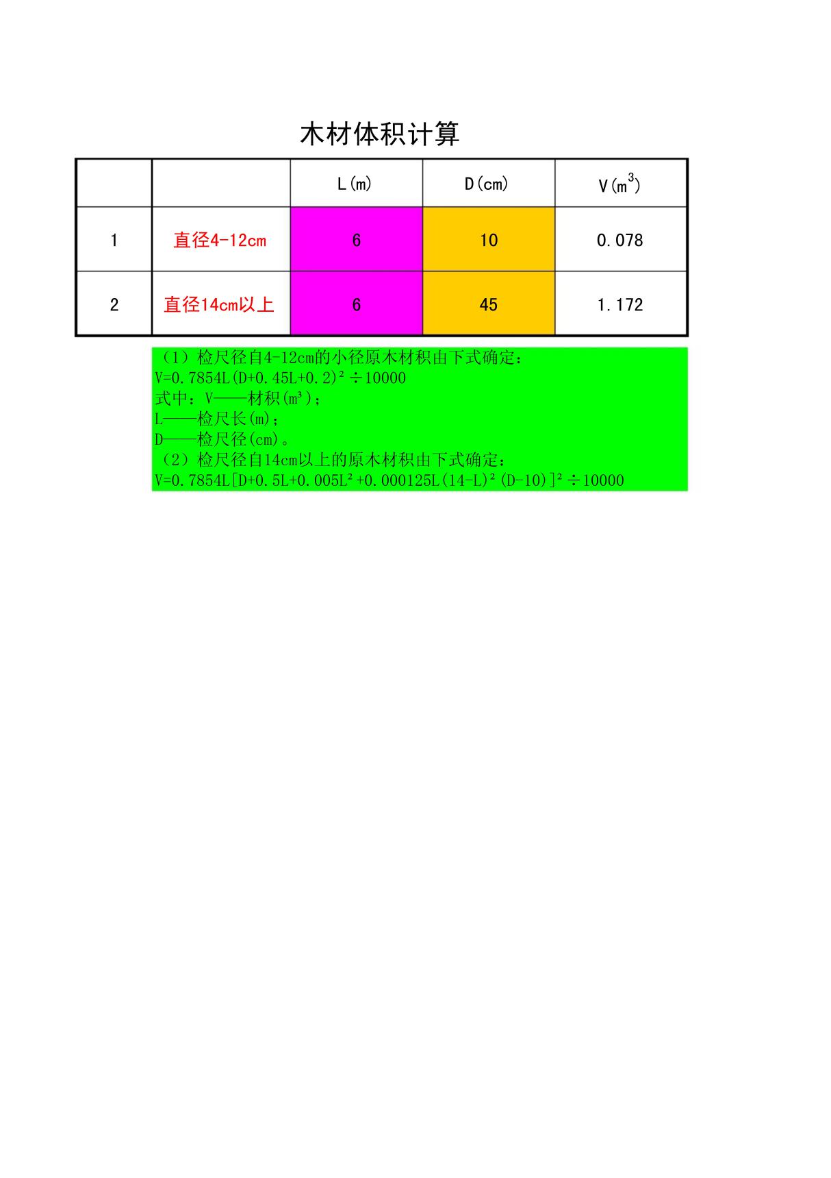 木材材积表及计算公式