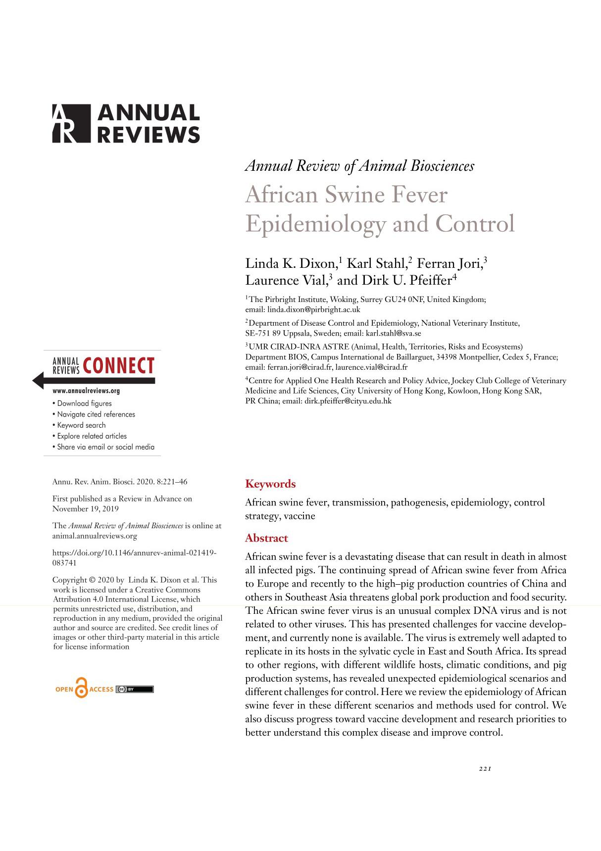 《动物生物科学前沿研究进展年鉴》Annual Review of Animal Biosciences 2020 Page 221-246