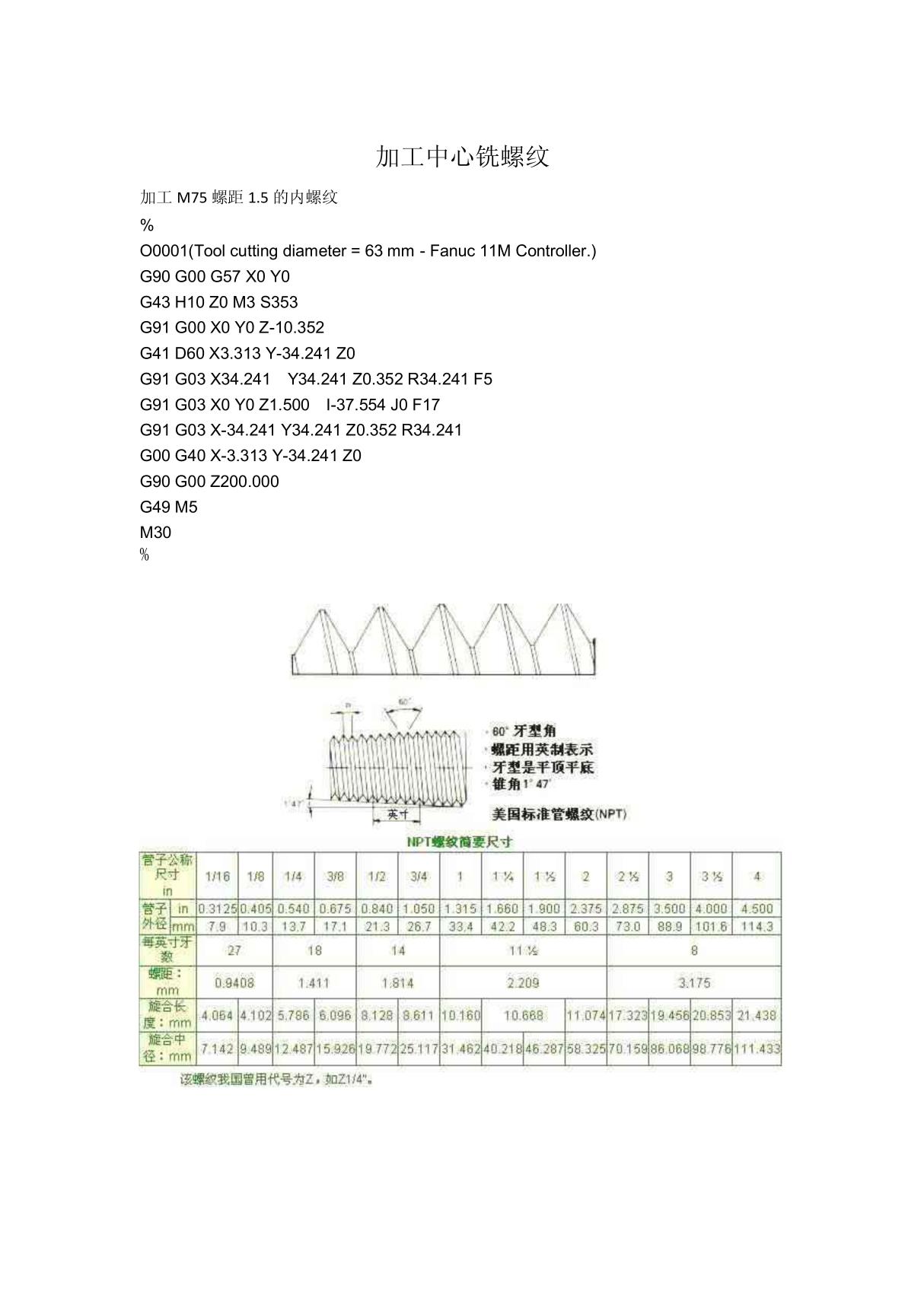 加工中心铣螺纹