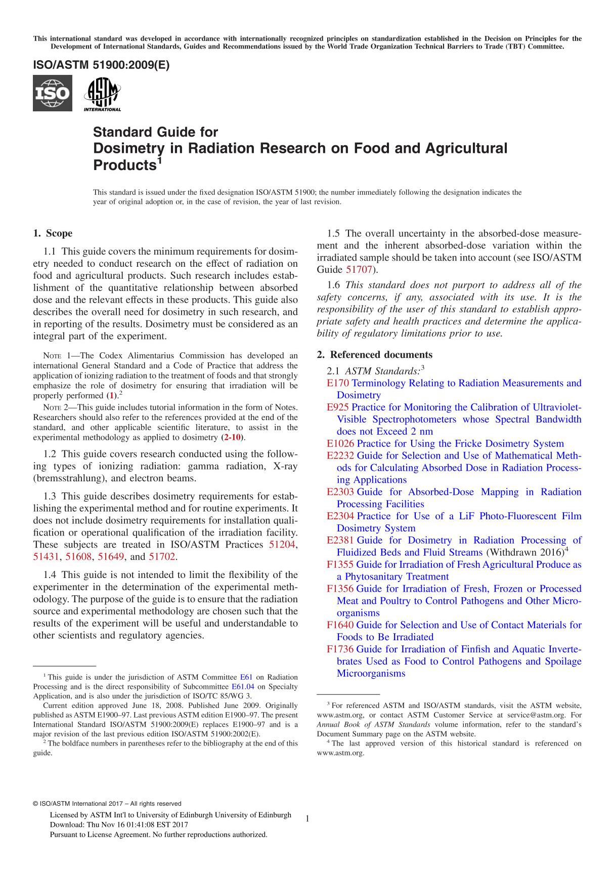 ASTM ISO ASTM 51900-09 Standard Guide for Dosimetry in Radiation Research on Food and Agricultural Product